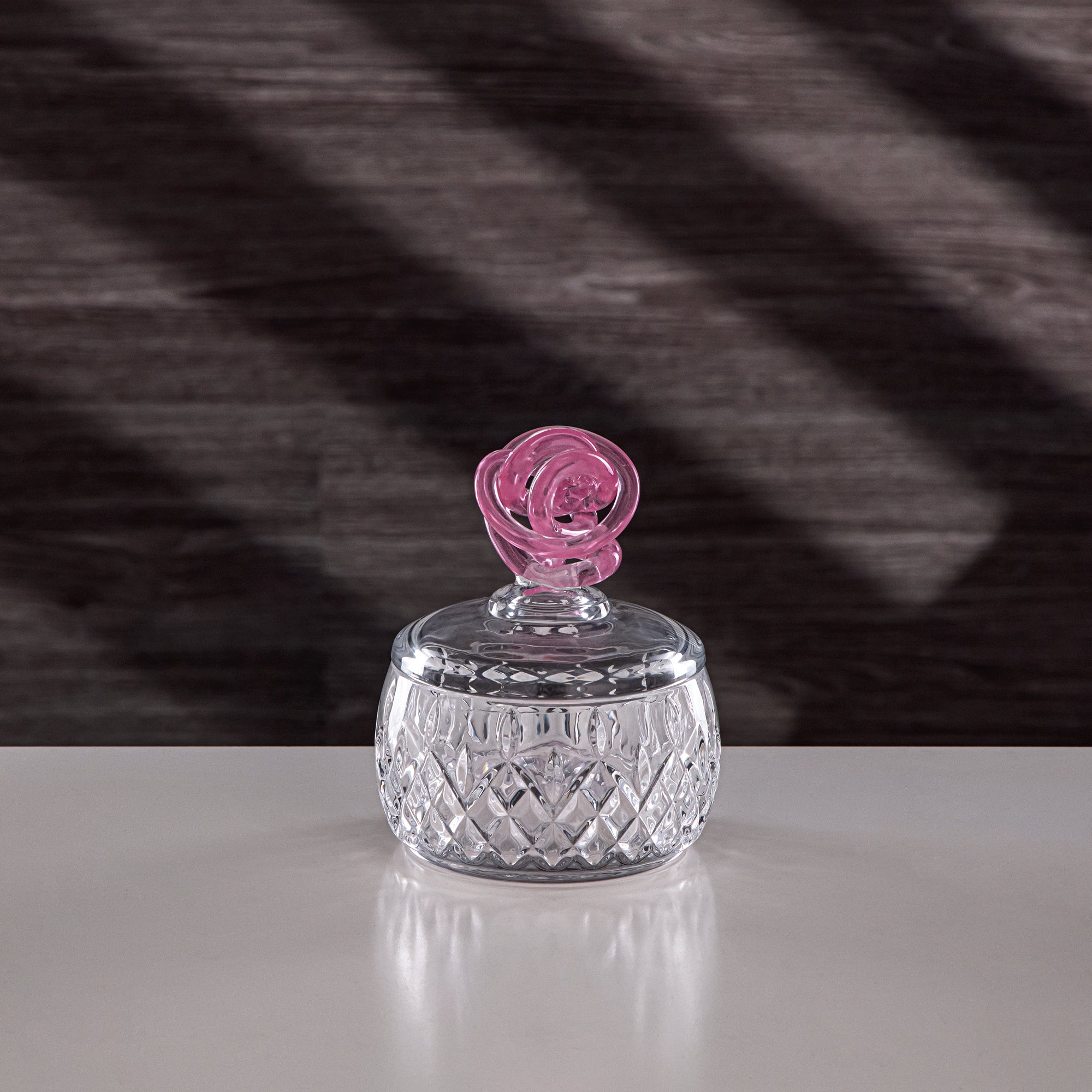 Almarjan Sugar Bowl Glass Clear with Pink Knot