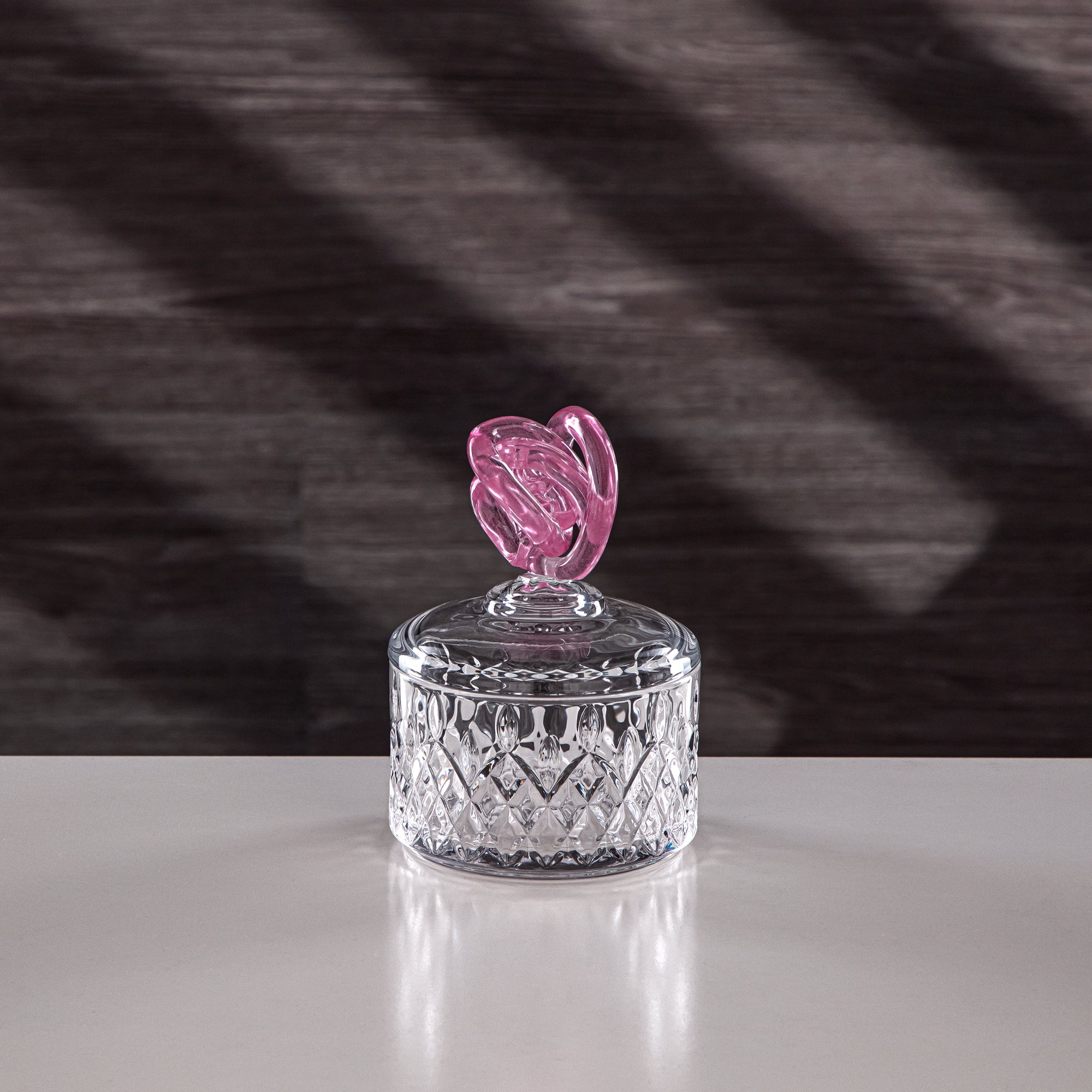 Almarjan Sugar Bowl 10.5 cm Glass Clear with Pink Knot