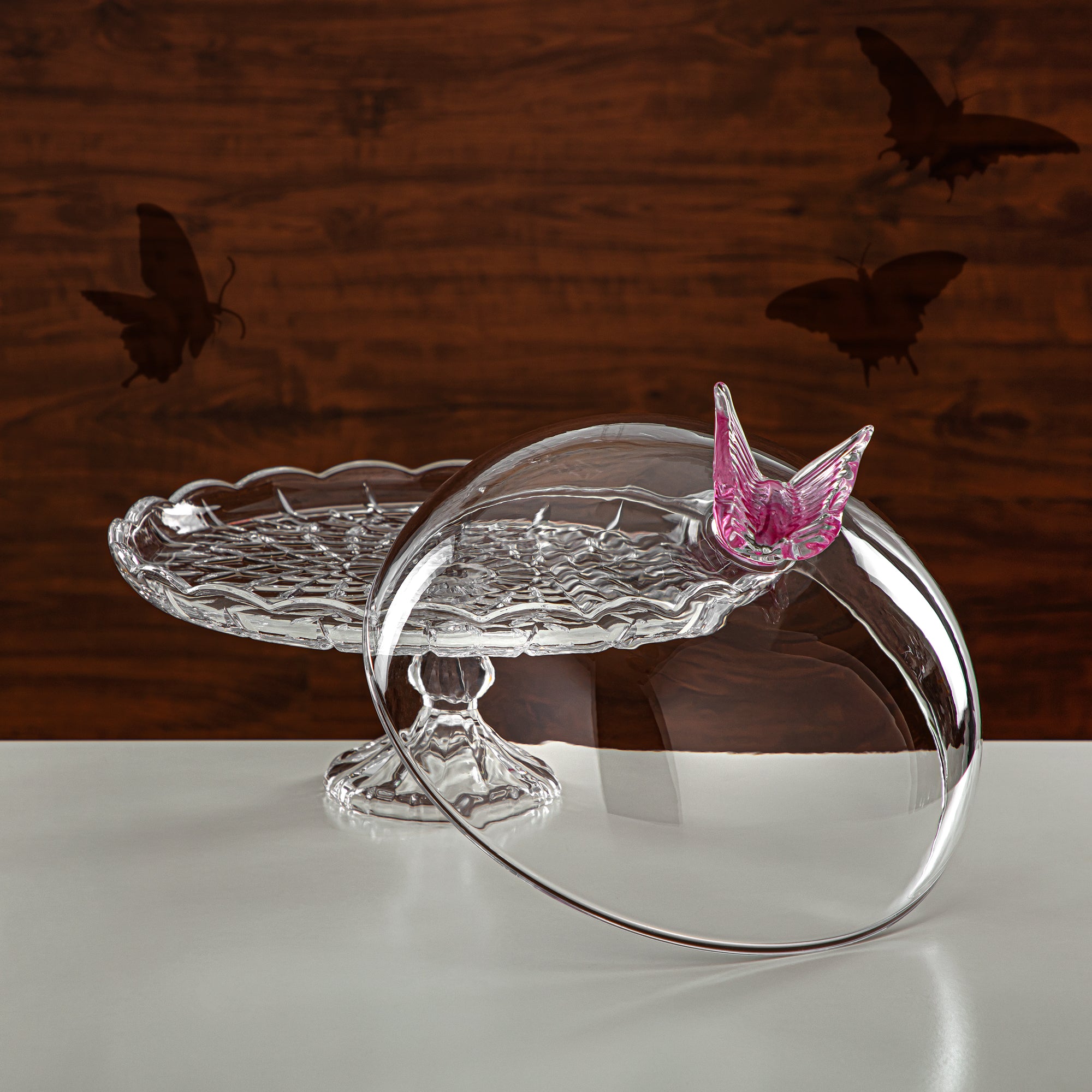 Almarjan Cake Stand 31CM Glass Clear & Pink (41275-330FL-BG) Elegant Hosting Pieces