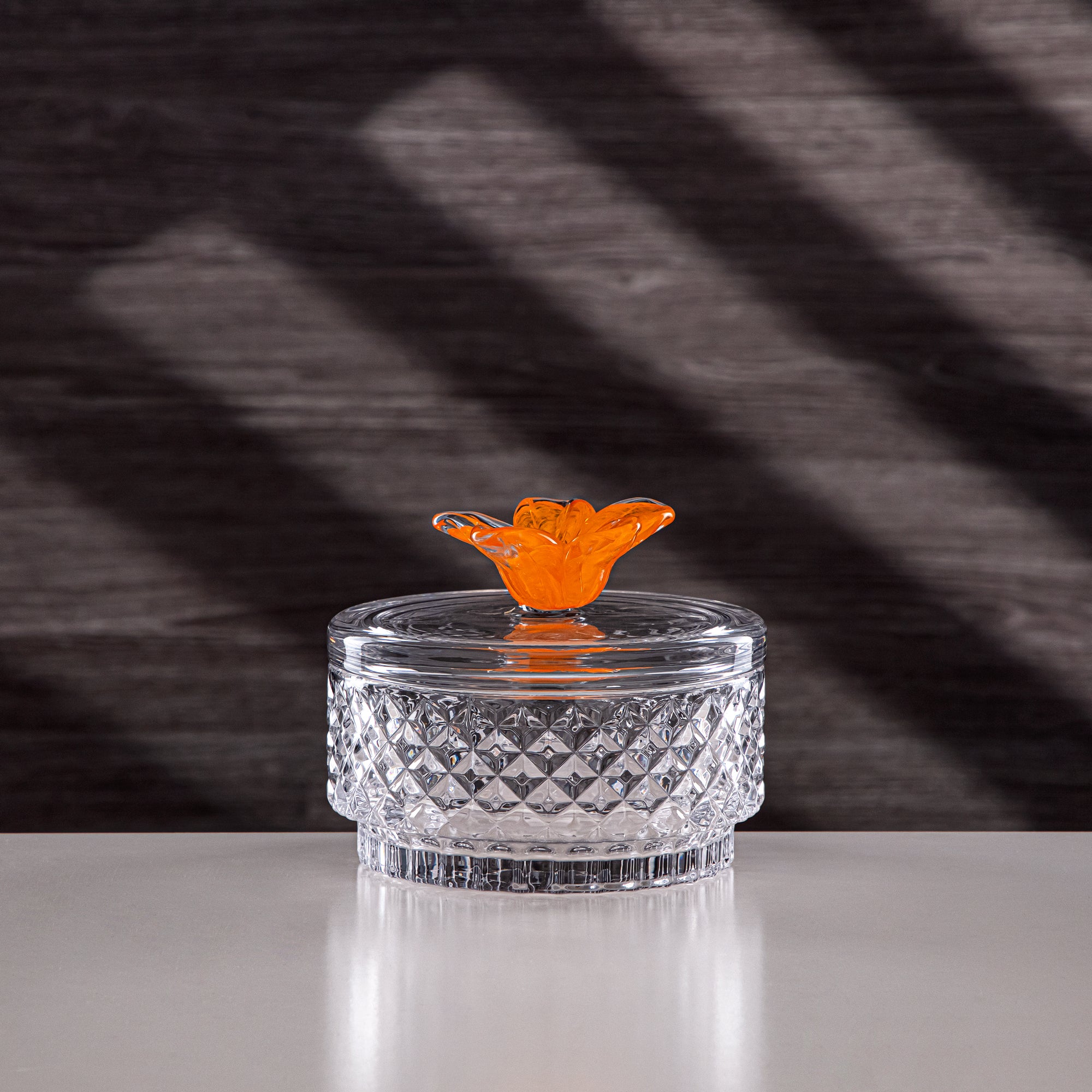 Almarjan Candy Bowl 15cm Glass Clear with Orange Flower