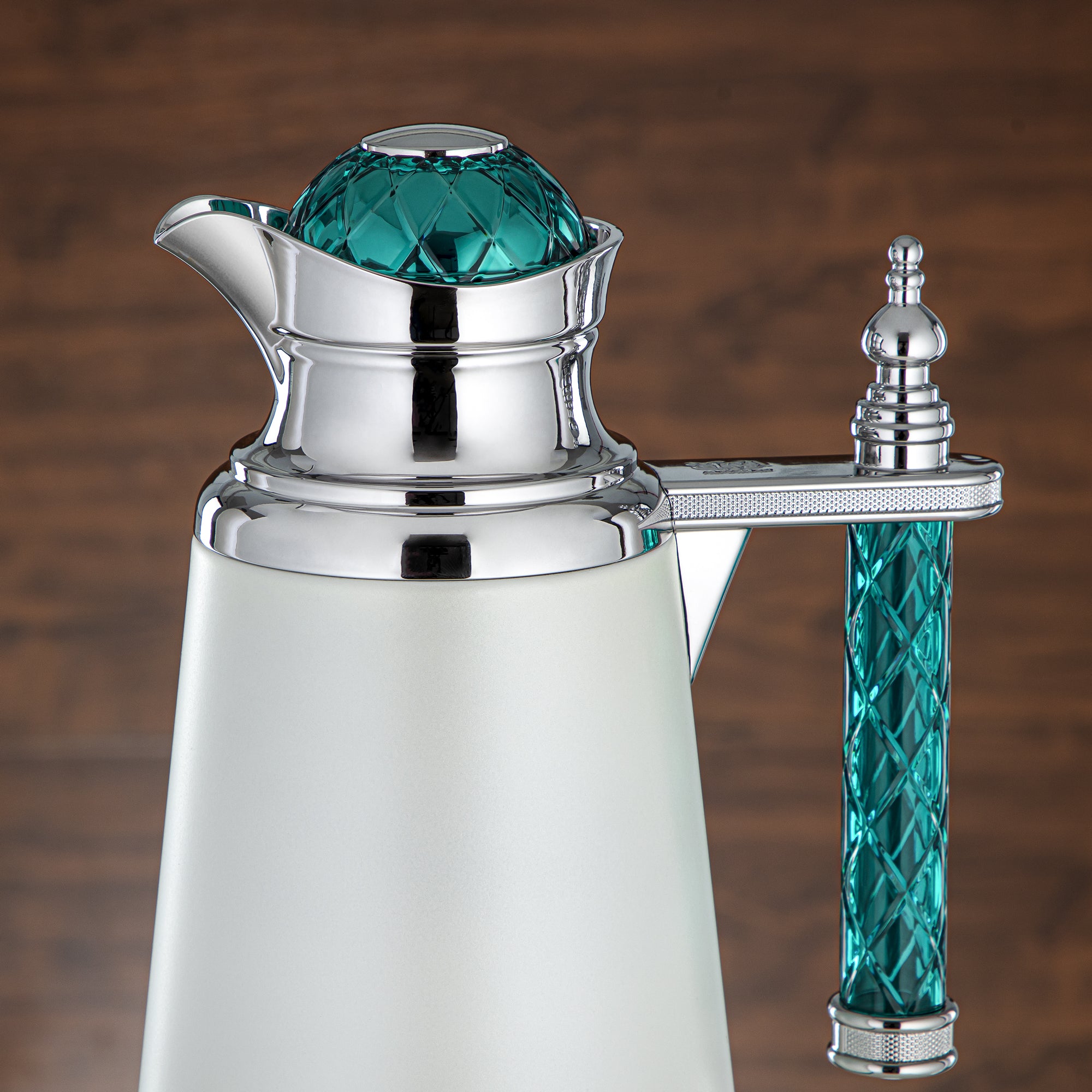 Almarjan Vacuum Flask Set, Push Button, Acrylic Handle - 0.7L + 1L, White, Silver & Green (CBY+CBZ-WGC) - Classic Vacuum Flasks