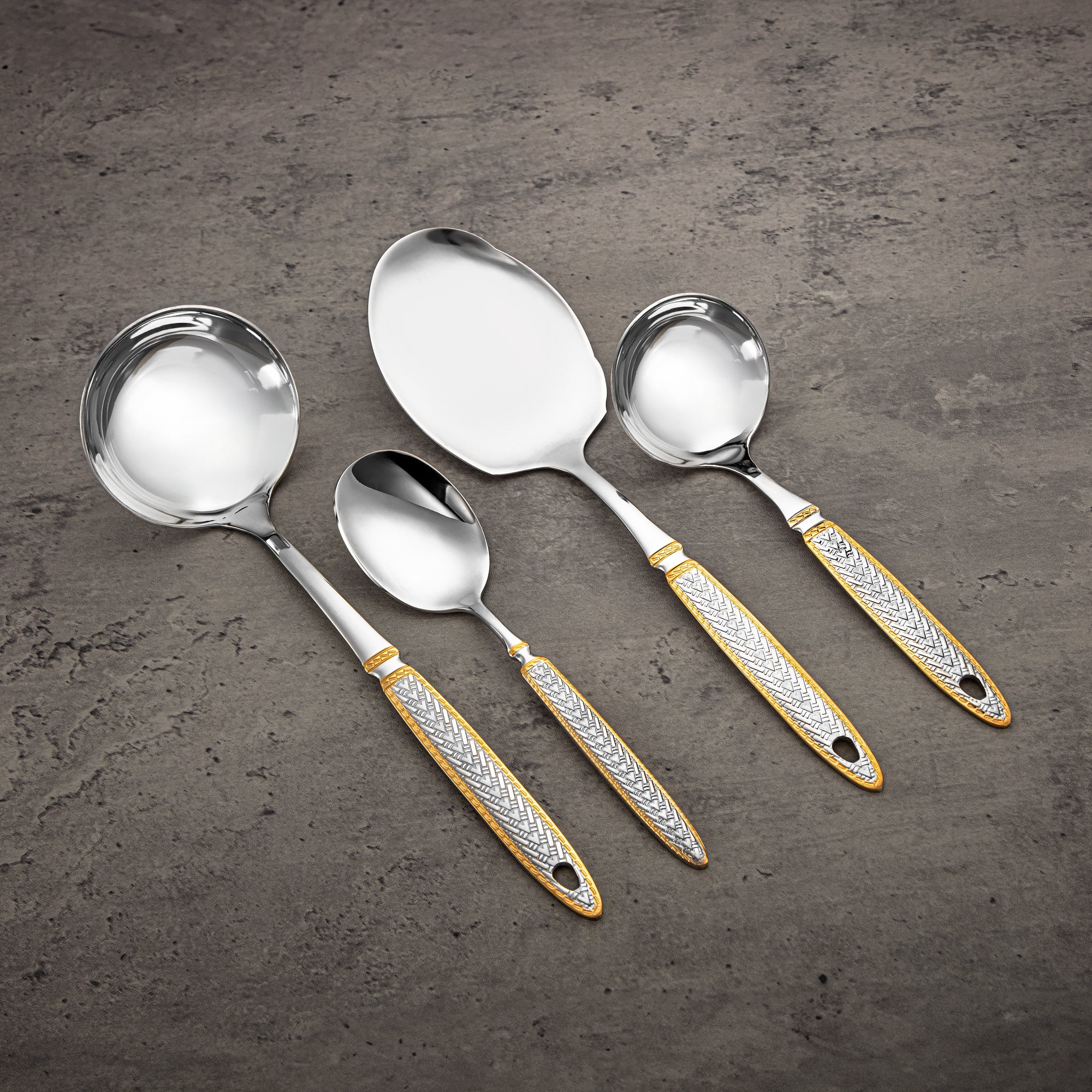 Almarjan Cutlery Set 84 Pieces, Stainless Steel, Leather Case, Silver & Gold (CUT0010435) Elegant Cutlery Set