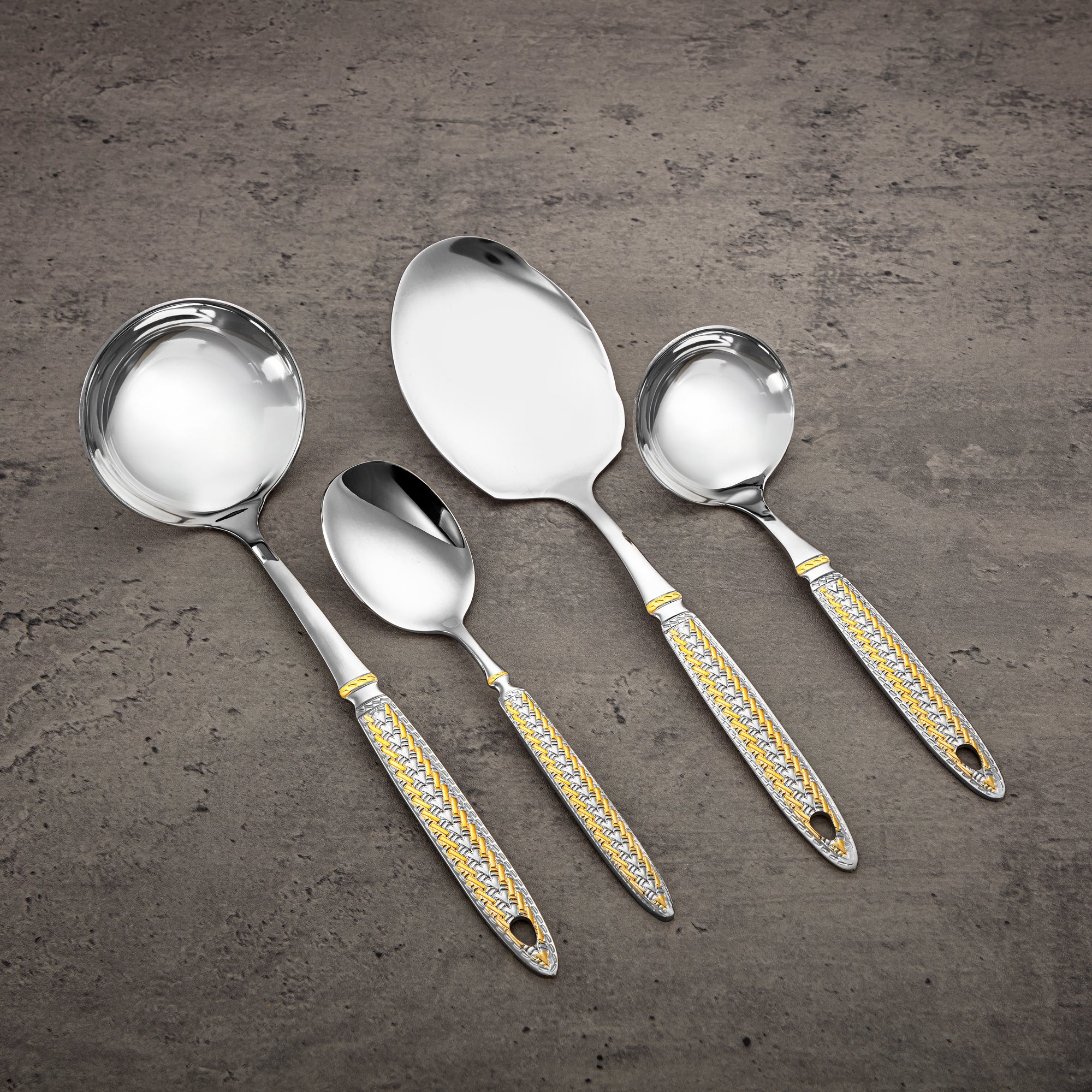 Almarjan Cutlery Set 84 Pieces, Stainless Steel, Leather Case, Silver & Gold (CUT0010436) Elegant Cutlery Set