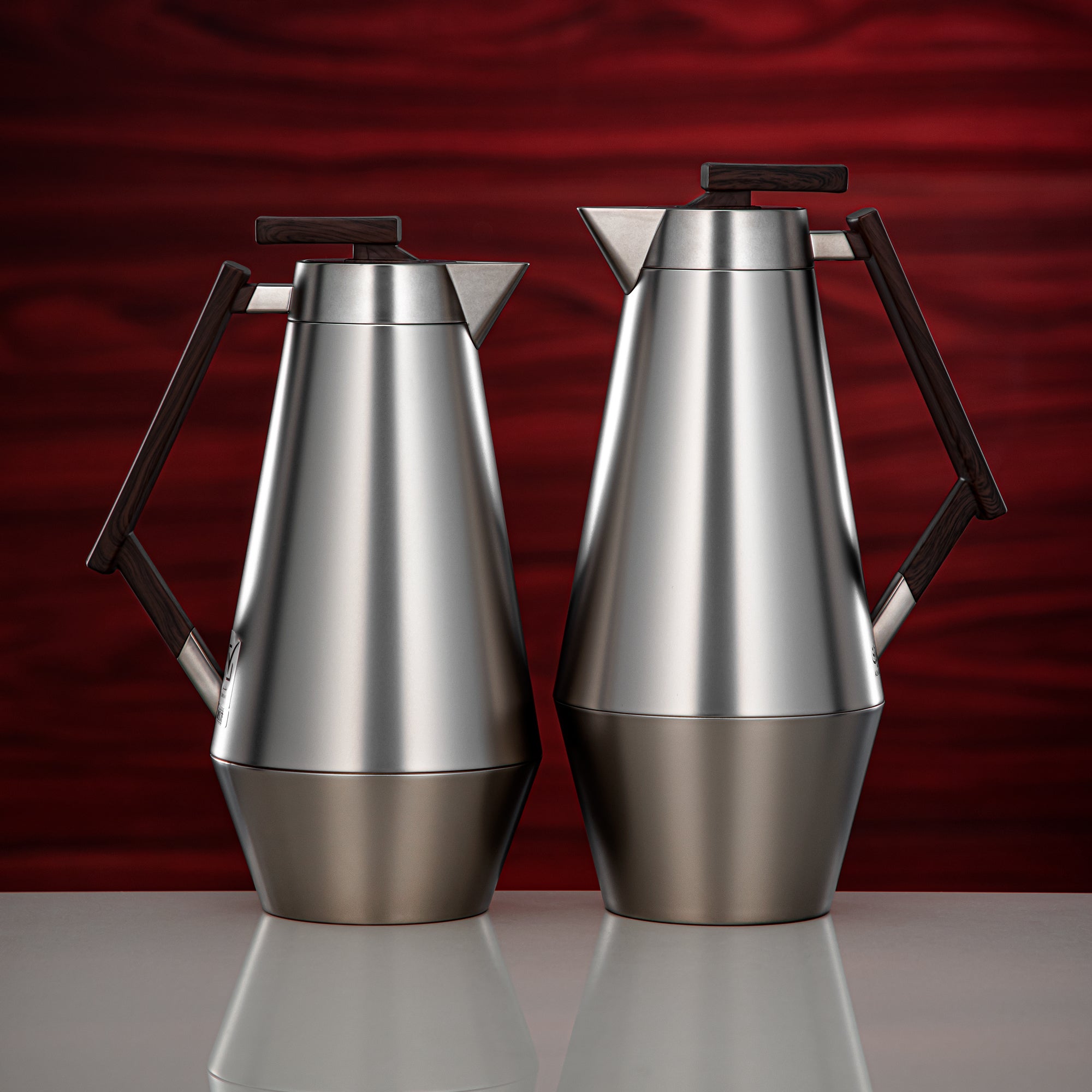 Almarjan Vacuum Flask Set 0.7L & 1L Matt Nickel & Matt Dark Wood