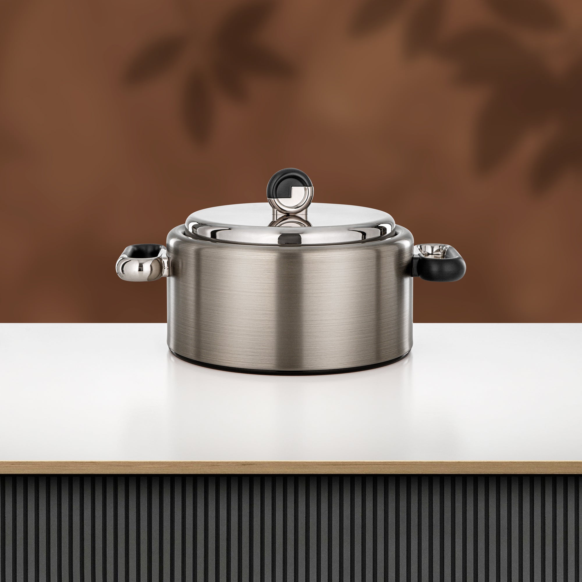 Almarjan 2 Pieces Hot Pot Set, Brushed Matt Nickel & Matt Black