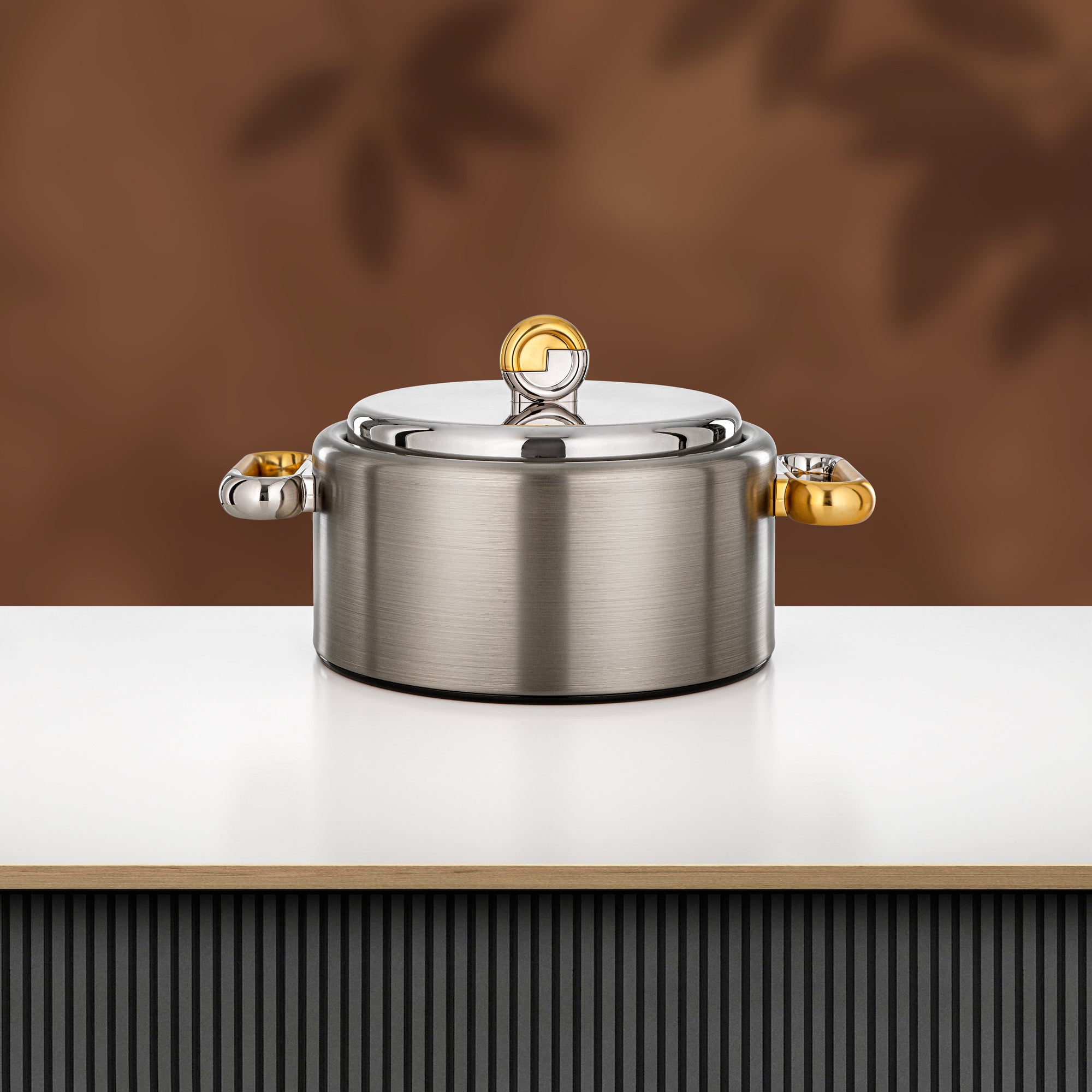 Almarjan 2 Pieces Hot Pot Set, Brushed Matt Nickel & Matt Gold