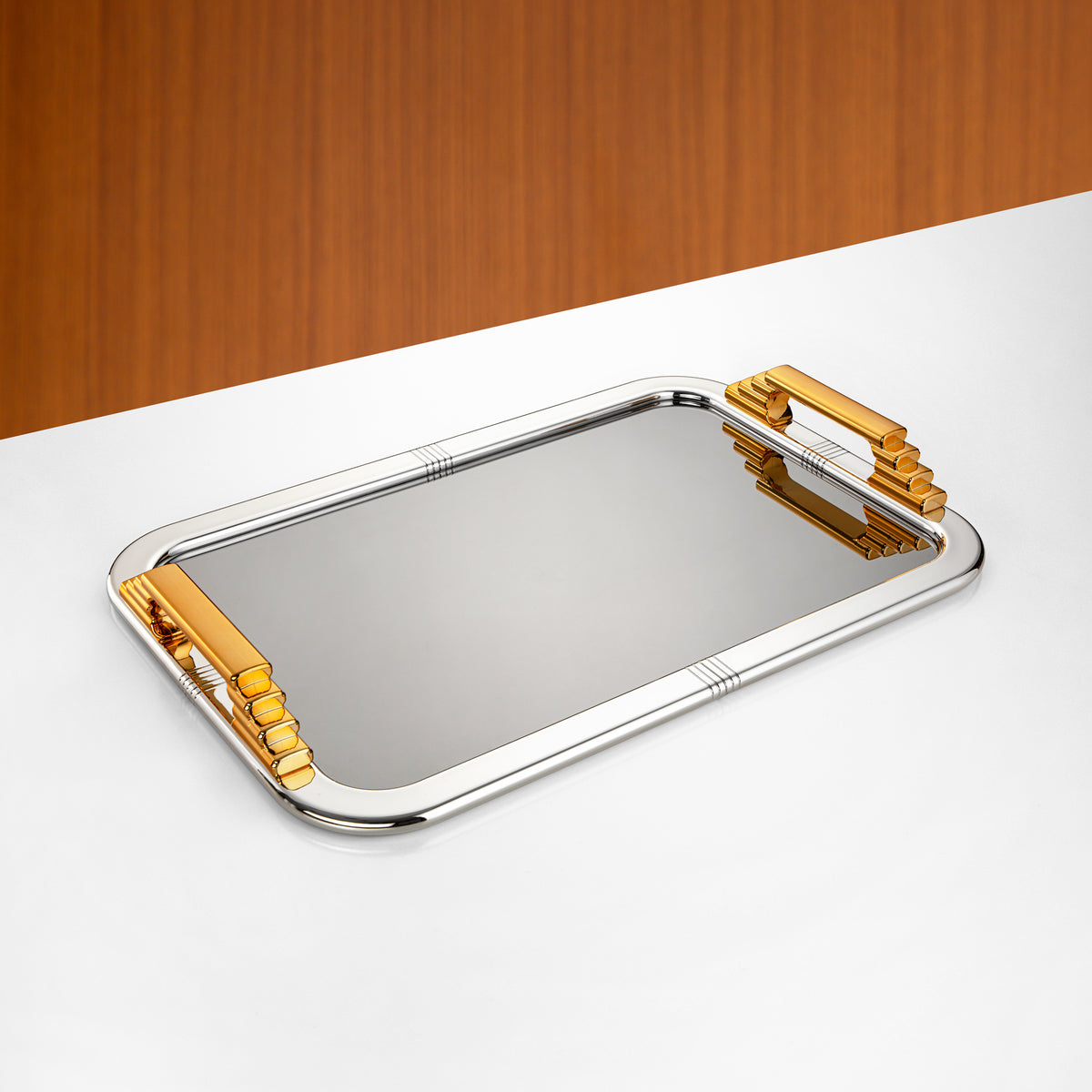 Almarjan Serving Tray 50 cm, Silver & Gold
