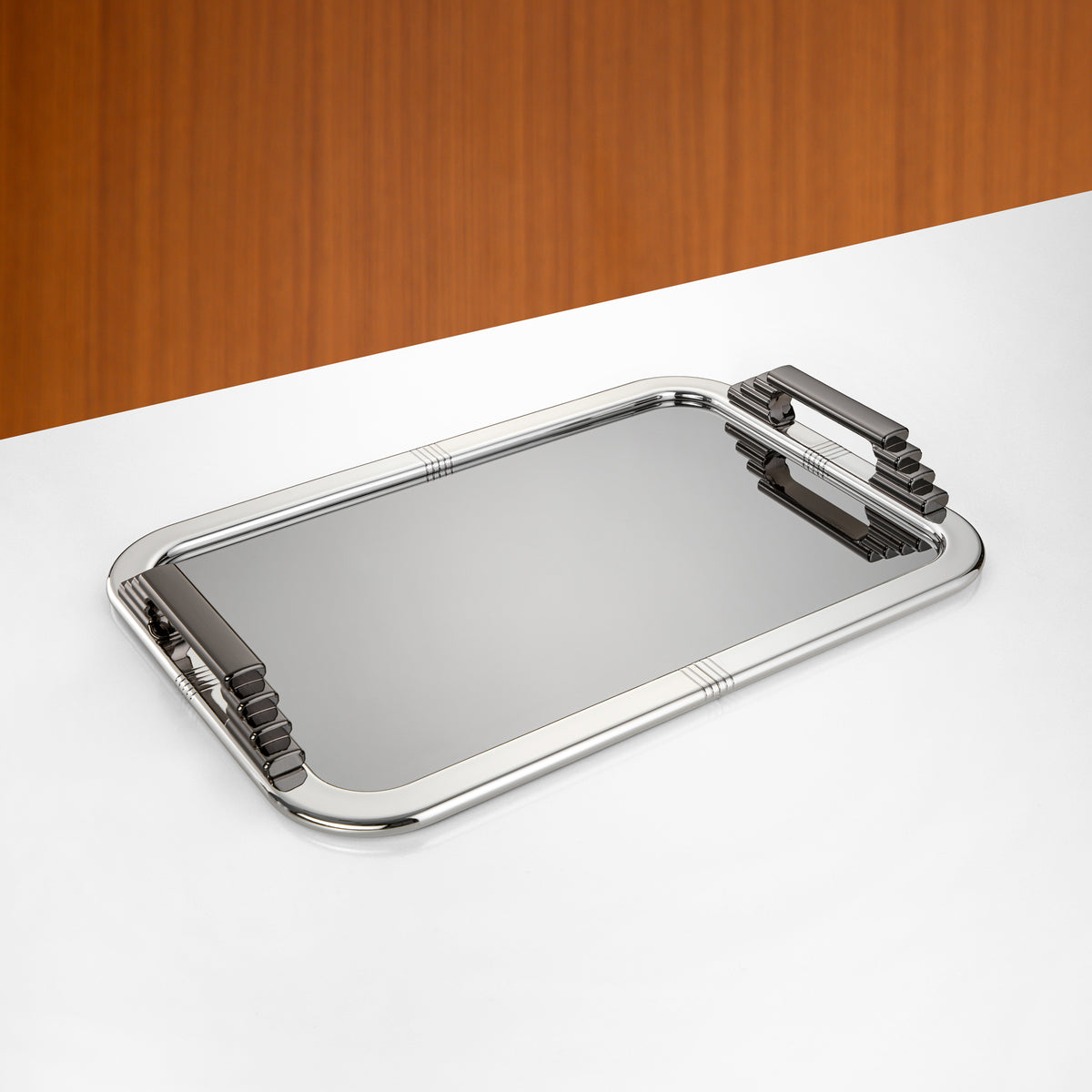 Almarjan Serving Tray 50 cm, Silver & Gun Black