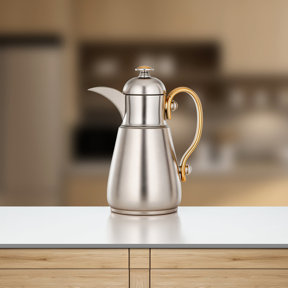 Almarjan Double Wall Vacuum Flask 0.7 Lit, Matt Nickel & Matt Gold