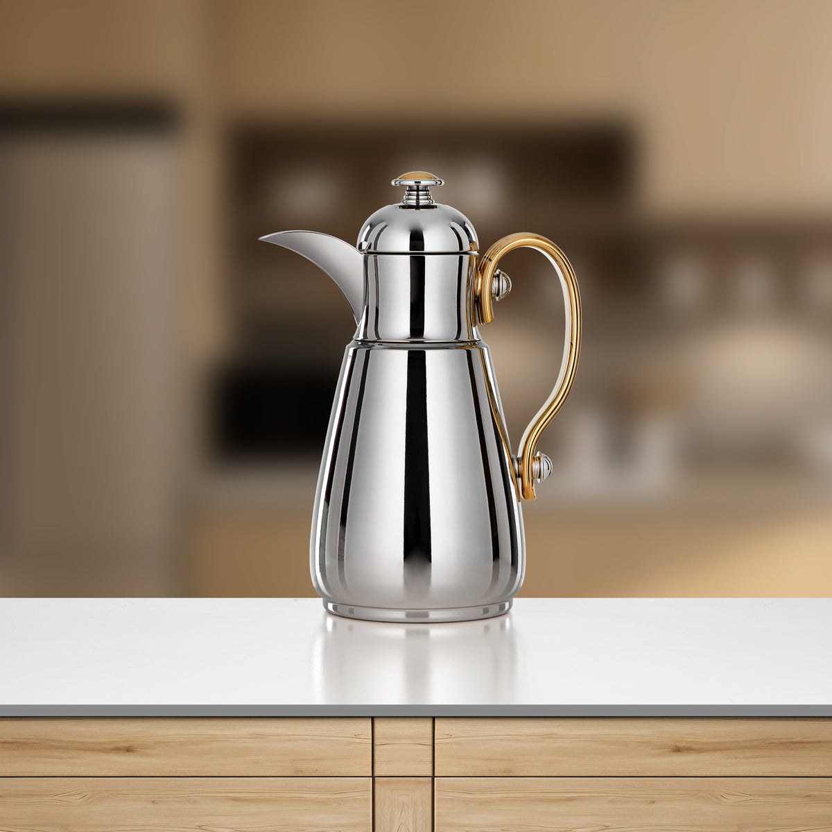 Almarjan Double Wall Vacuum Flask 1 Lit, Silver & Gold