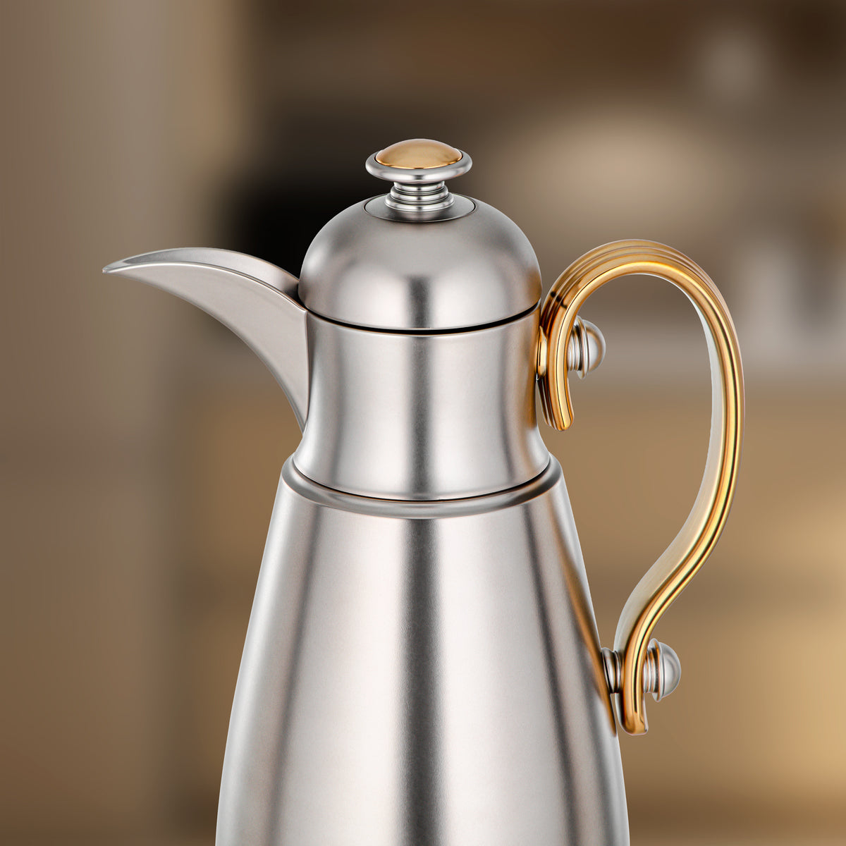 Almarjan Double Wall Vacuum Flask 1 Lit, Matt Nickel & Matt Gold