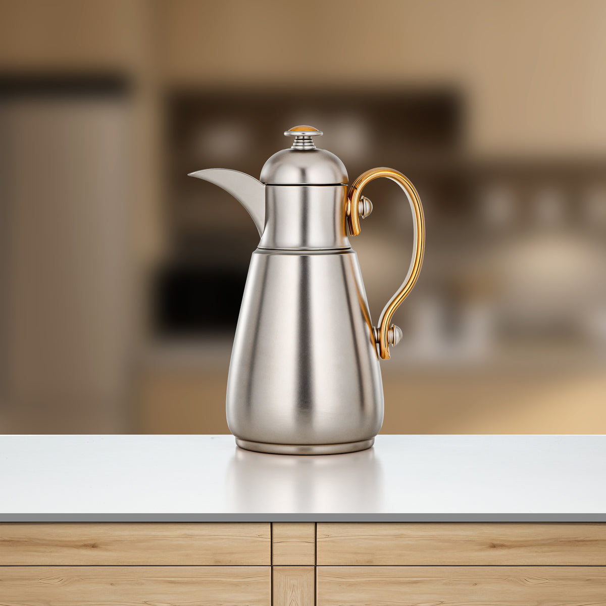 Almarjan Double Wall Vacuum Flask 1 Lit, Matt Nickel & Matt Gold