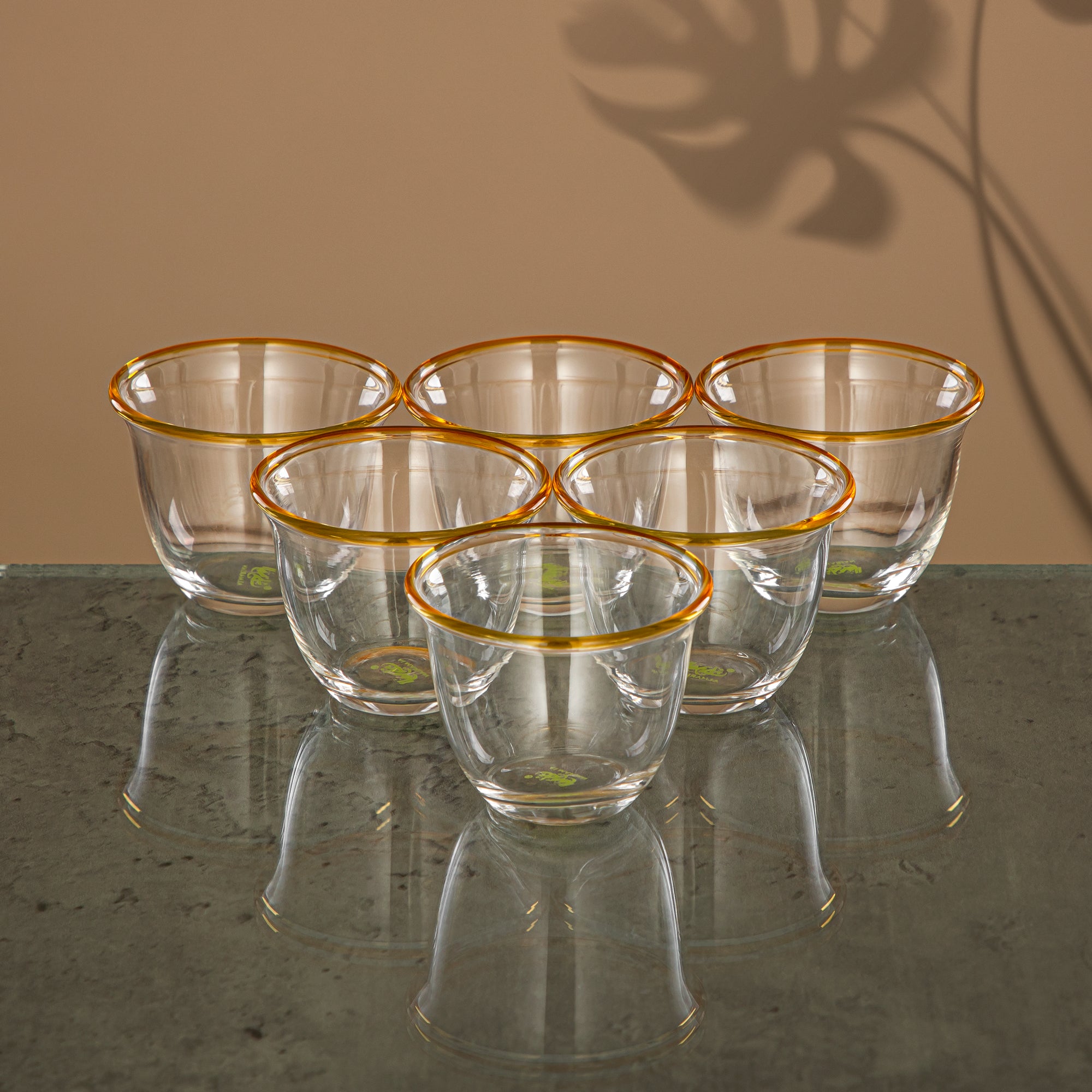 Almarjan Coffee Set 8 Pieces, Borosilicate Glass, Clear & Amber (GLS0010130) - Elegant Serveware