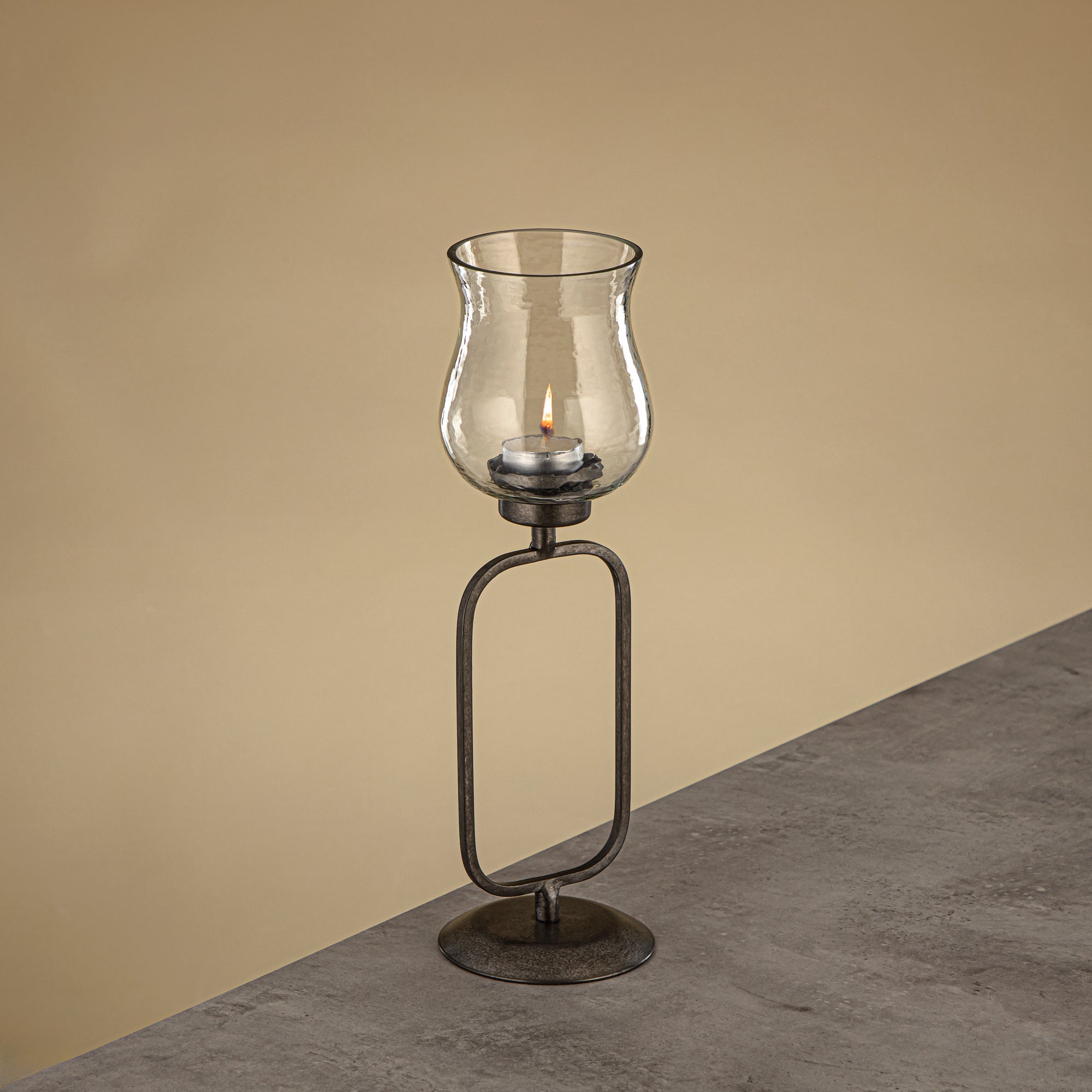 Almarjan Elemental Votive Holder Hammered Clear Glass 11x11x36 CM Vintage Silver Stand (GMT2960012)