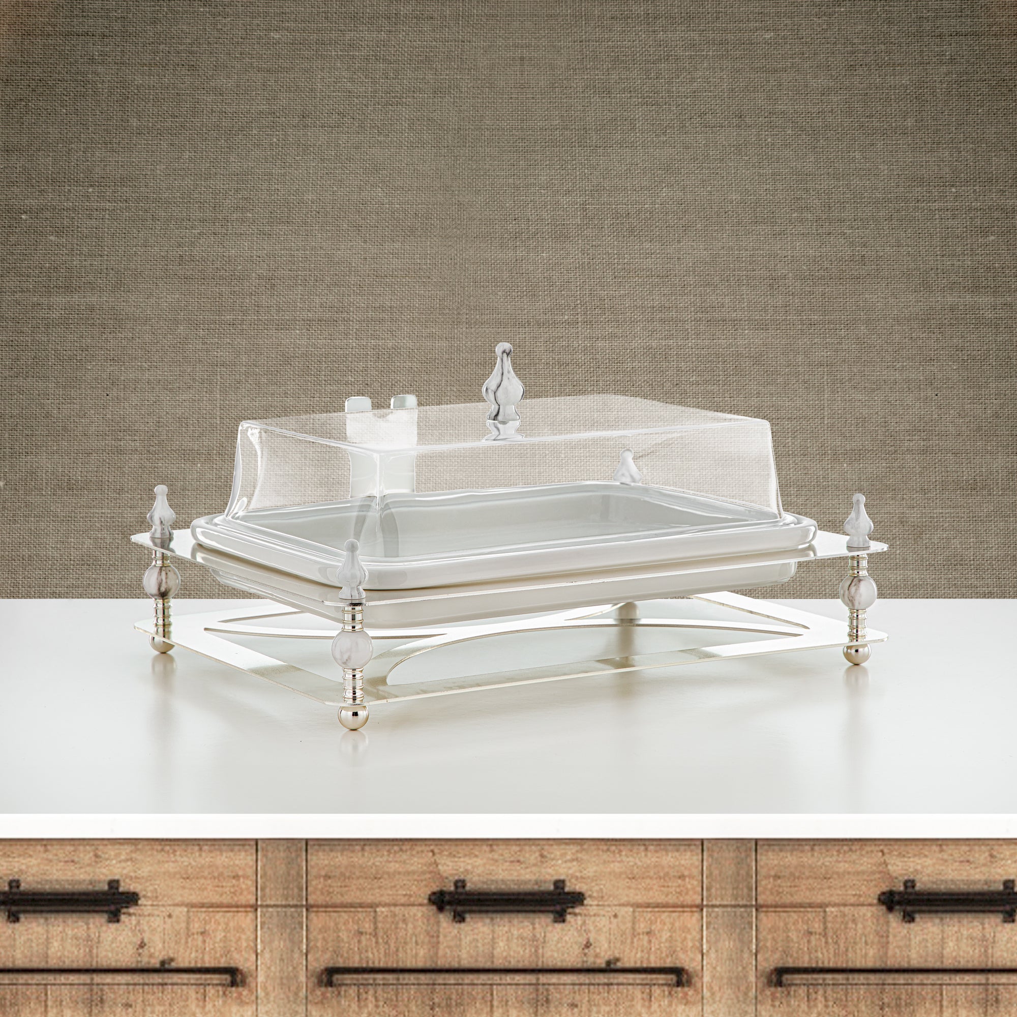 Almarjan 41 CM Serving Tray With Acrylic Cover Silver - HM4111-S