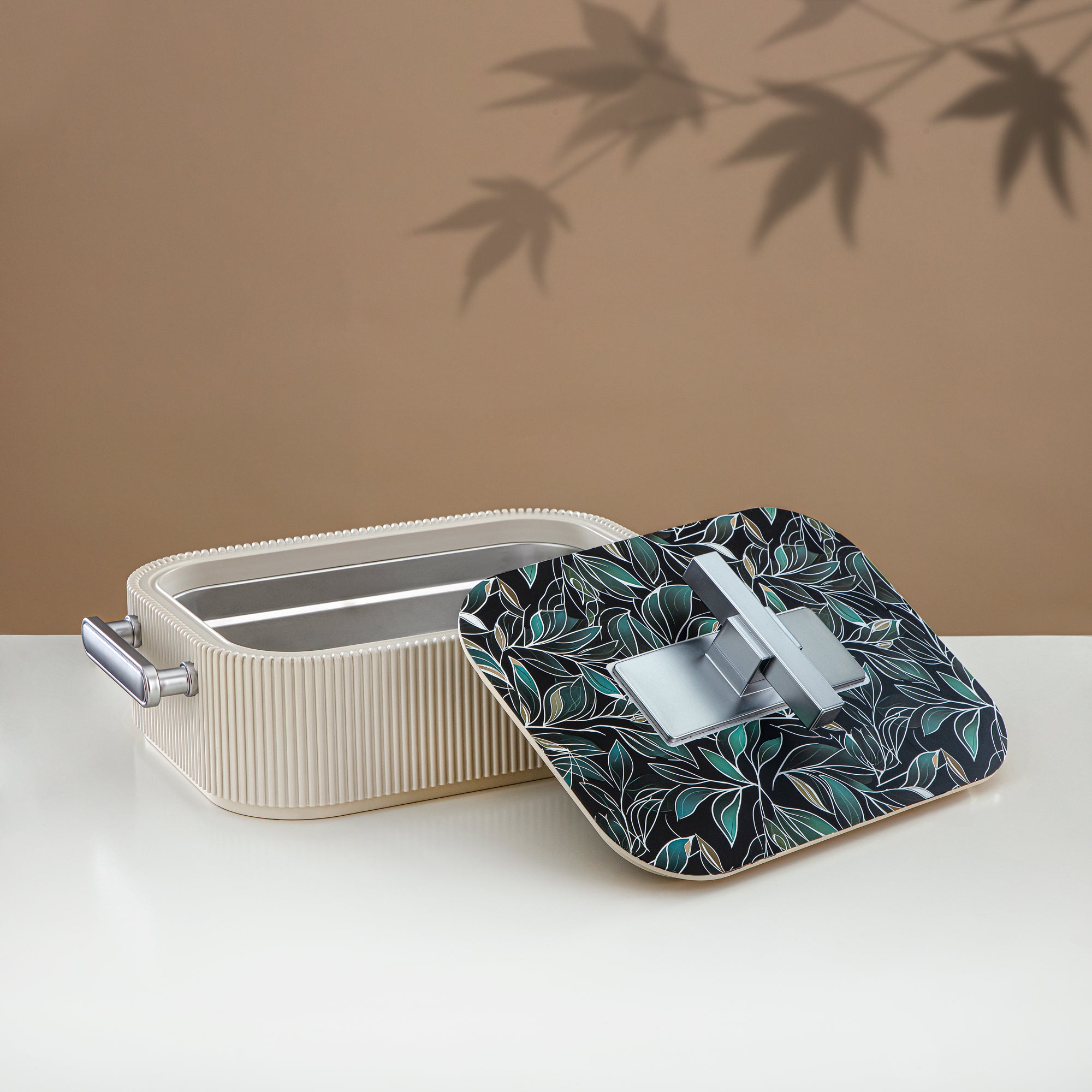 Almarjan Hot Pot ABS, 3000ML, Floral Beige & Matt Silver (HP06-300SP-AZ03S) - Elegant Serving