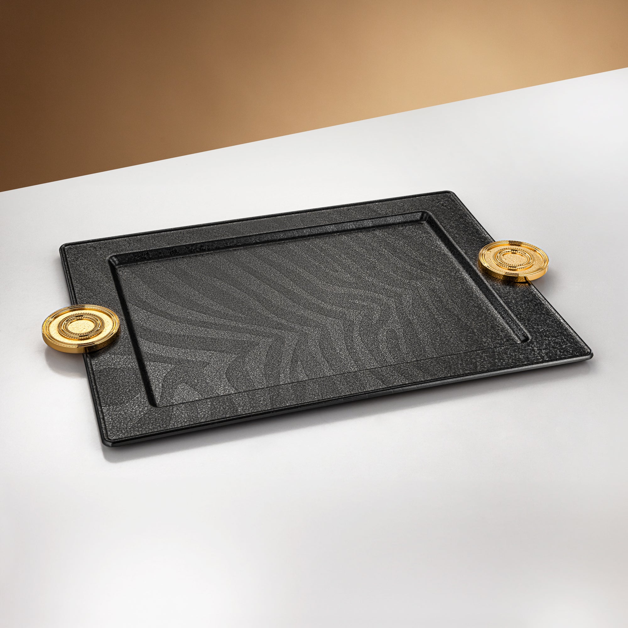 Almarjan Serving Tray 59 cm Black & Gold Crackle