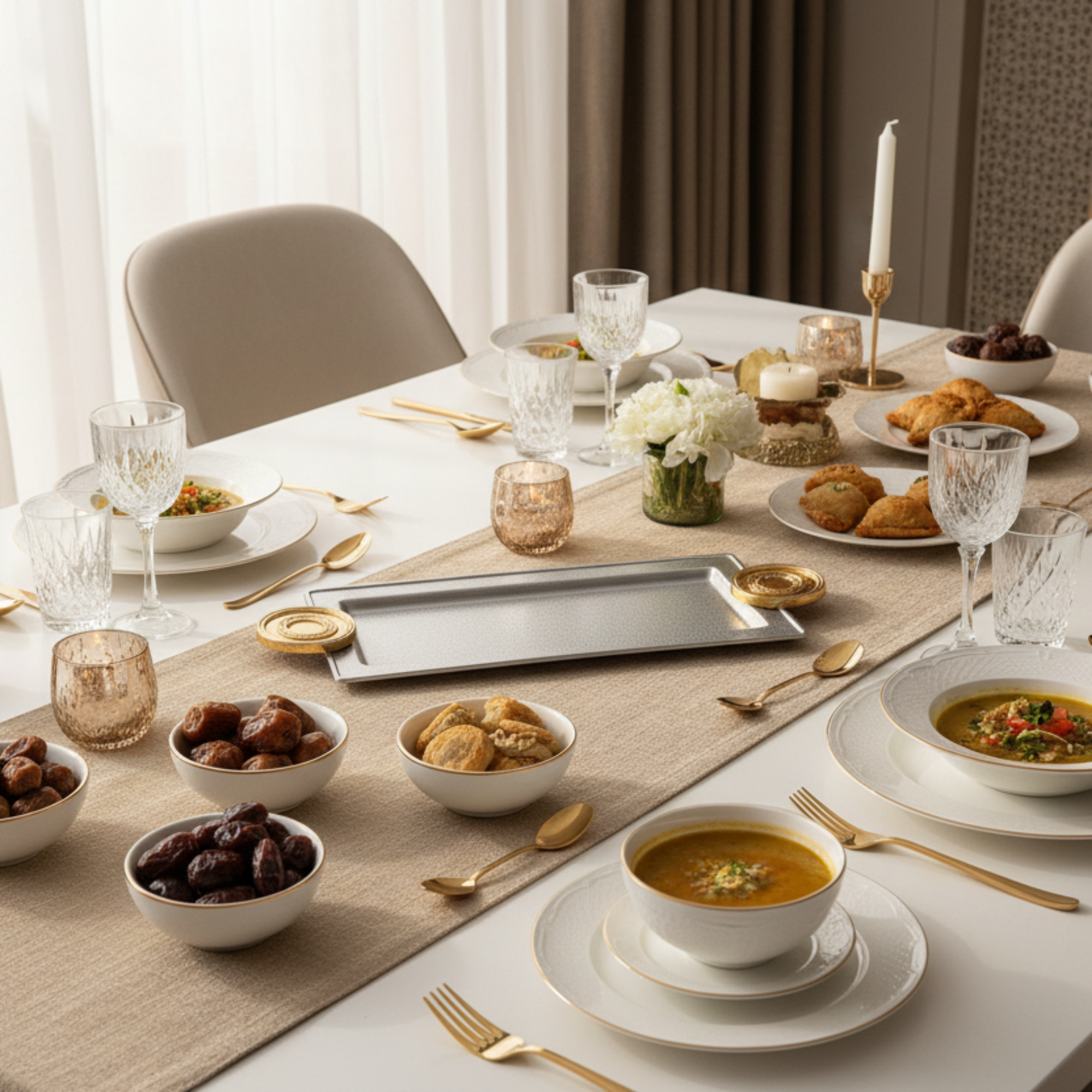 Almarjan Serving Tray 50 cm Silver & Gold Crackle