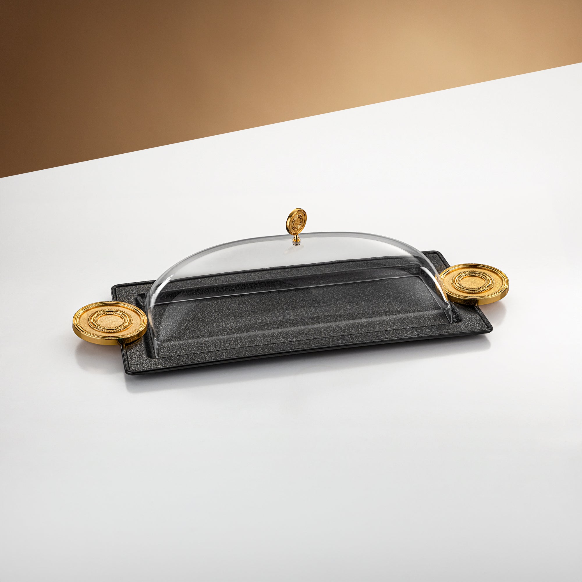 Almarjan Serving Tray with Cover 50 cm Black & Gold Crackle