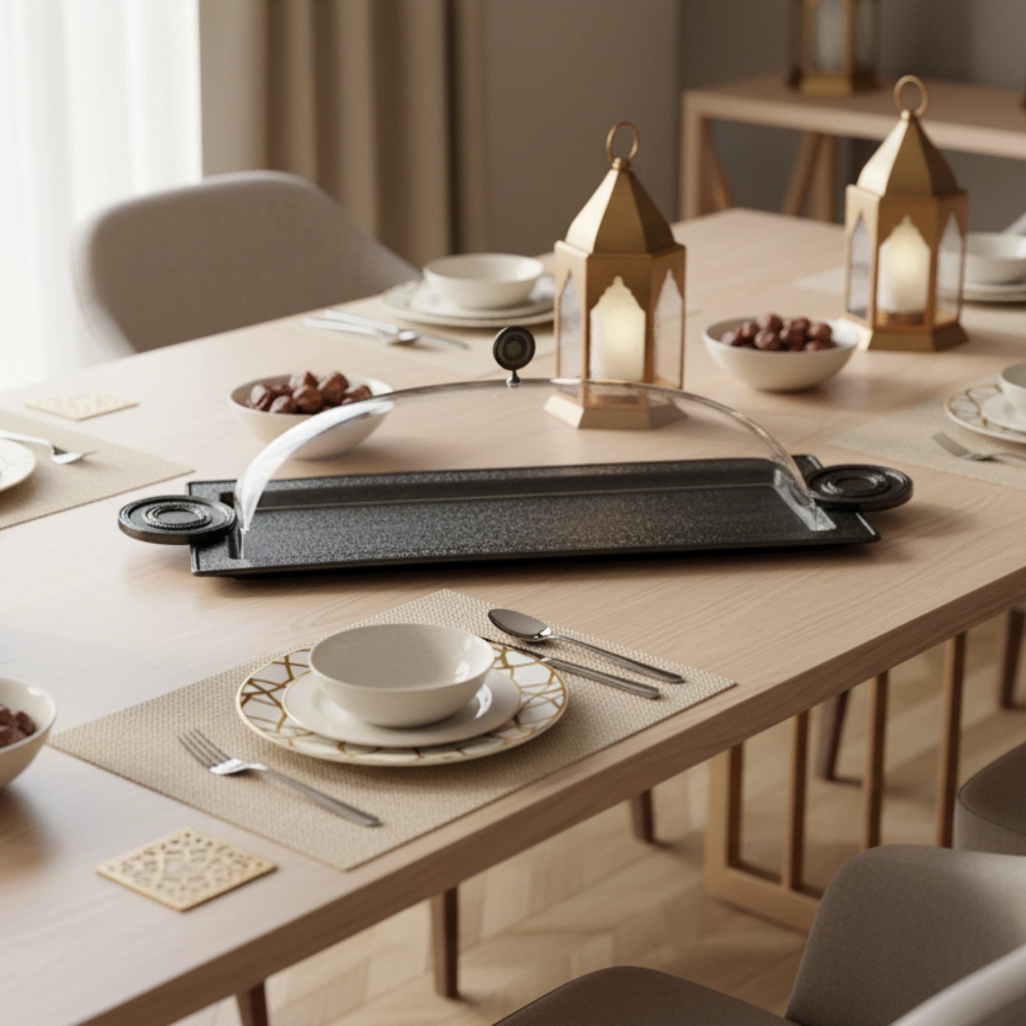 Almarjan Serving Tray with Cover 56 cm Black Crackle