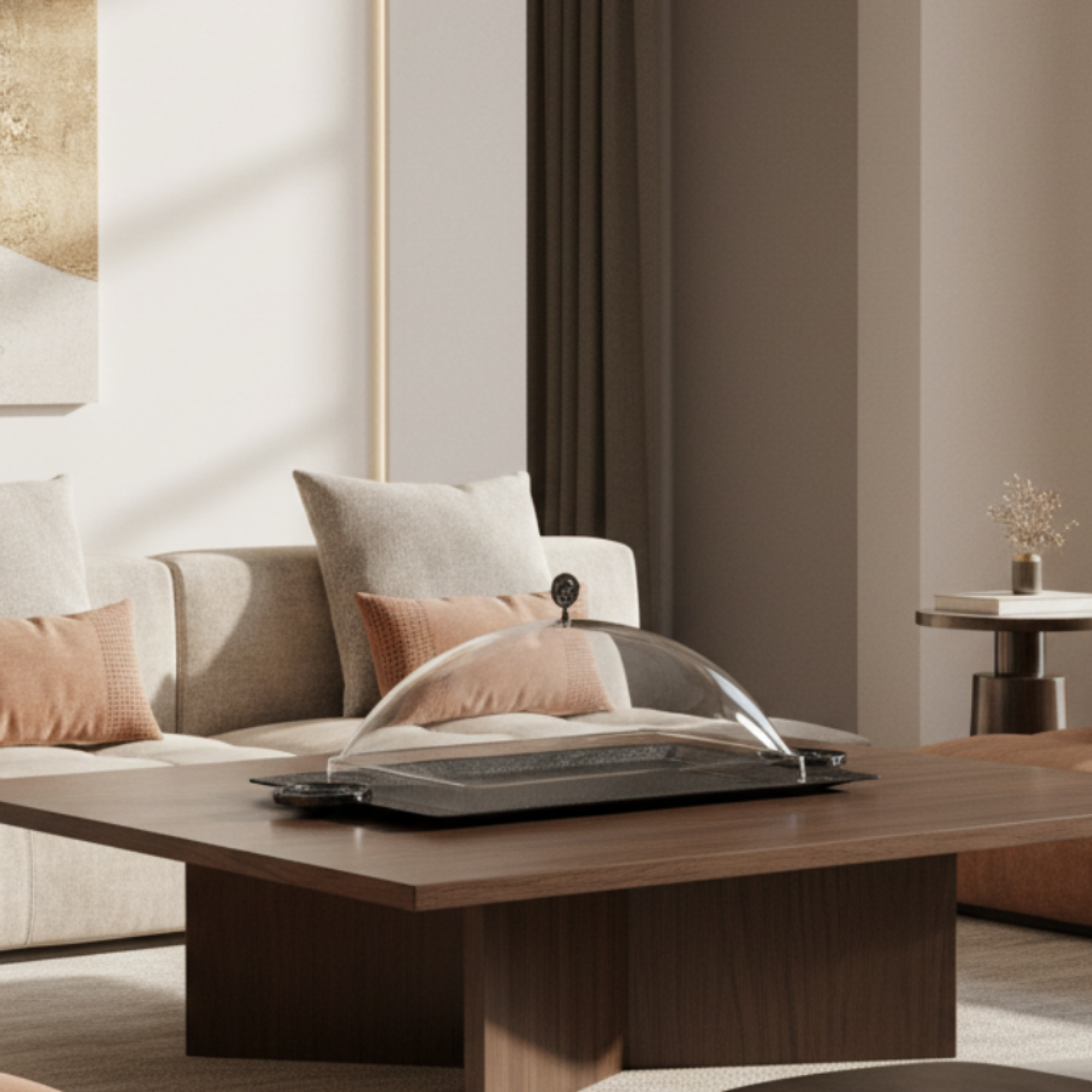 Almarjan Serving Tray with Cover 53 cm Black Crackle