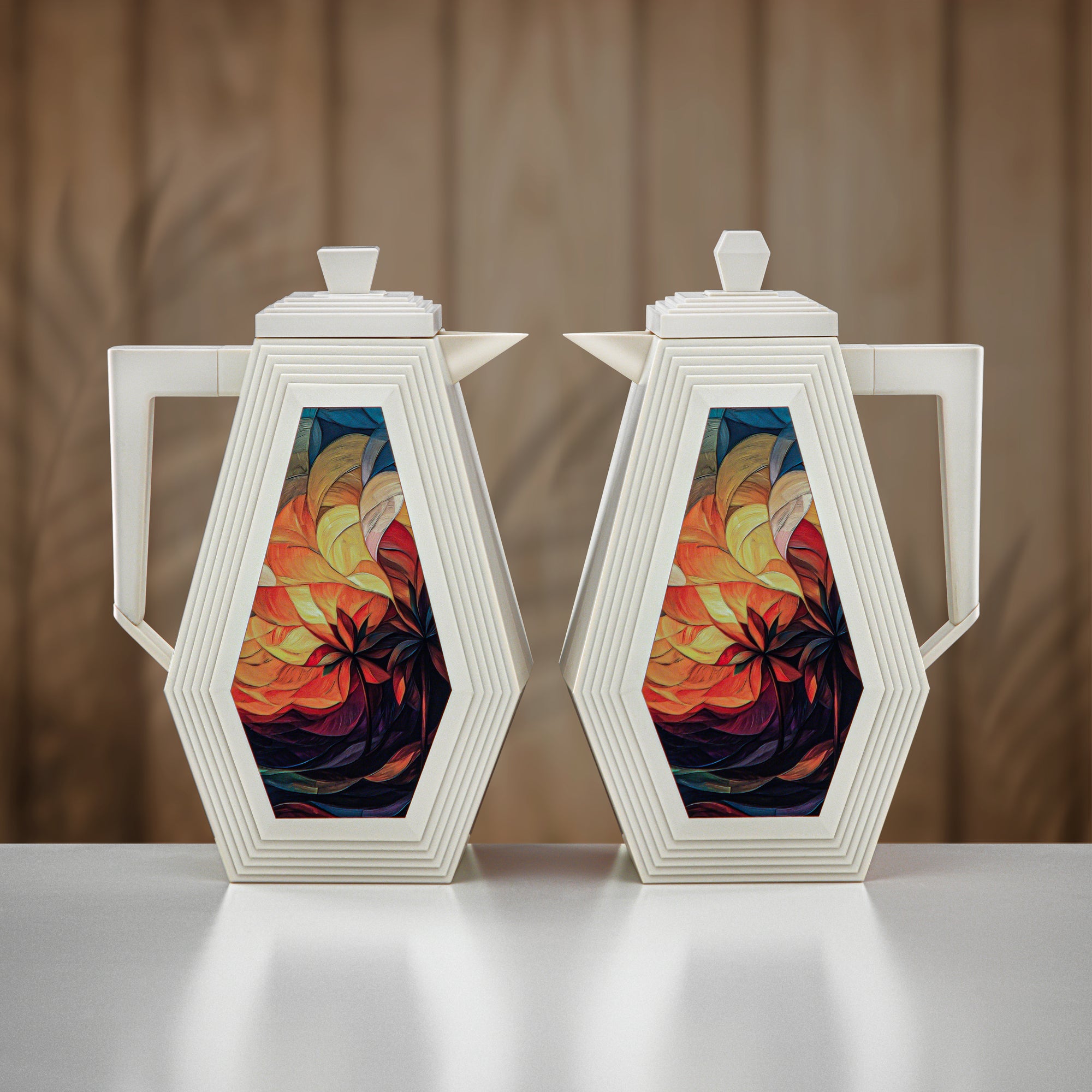 Almarjan Vacuum Flask Set 0.7L + 0.7L White with Print