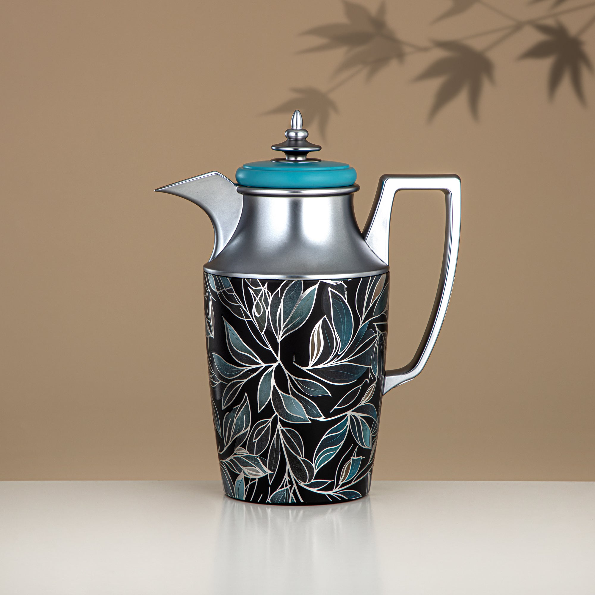 ألمرجان طقم ترامس، زر ضغط، 1 لتر + 1 لتر، مزهر وفضي مطفي (JBH10T/10C-AZ03S) - شاي وقهوة ترمس