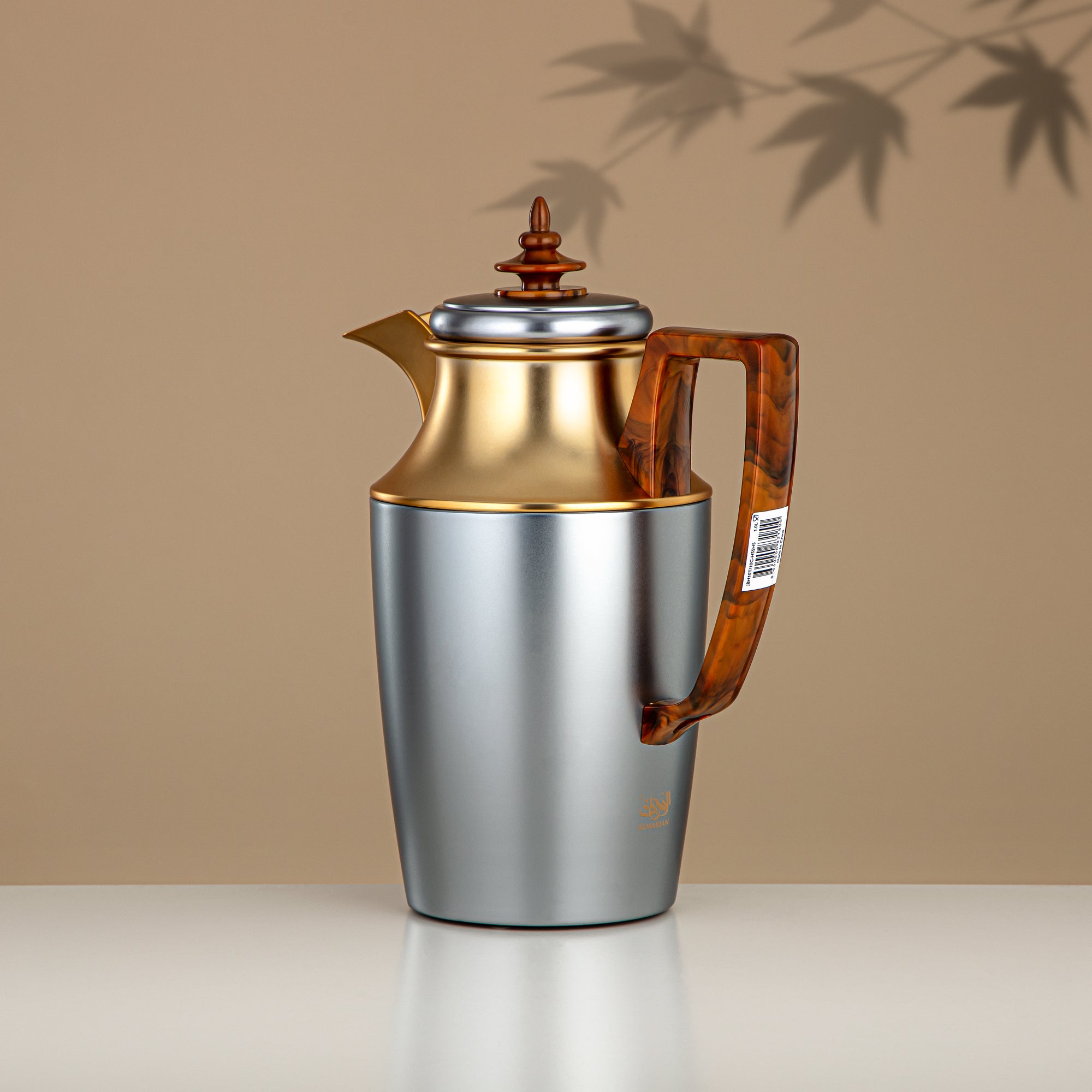Almarjan Vacuum Flask Set, Push Button, 1L + 1L, Matt Silver & Matt Gold (JBH10T/10C-H/S/S/H/S) - Tea & Coffee Vacuum Flask