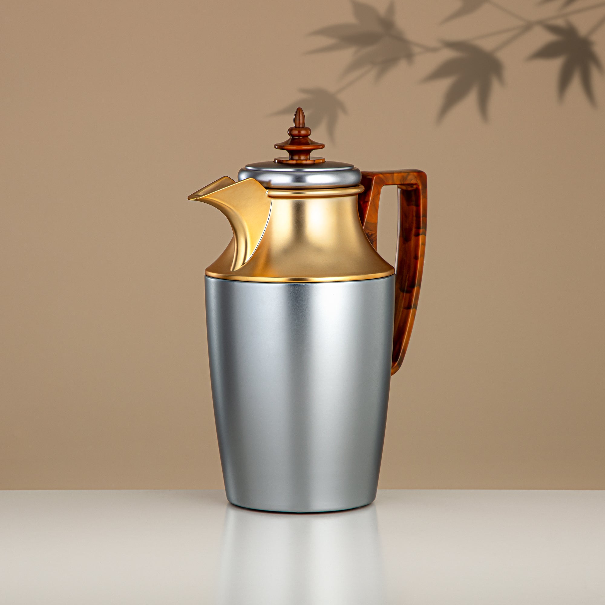 Almarjan Vacuum Flask Set, Push Button, 1L + 1L, Matt Silver & Matt Gold (JBH10T/10C-H/S/S/H/S) - Tea & Coffee Vacuum Flask