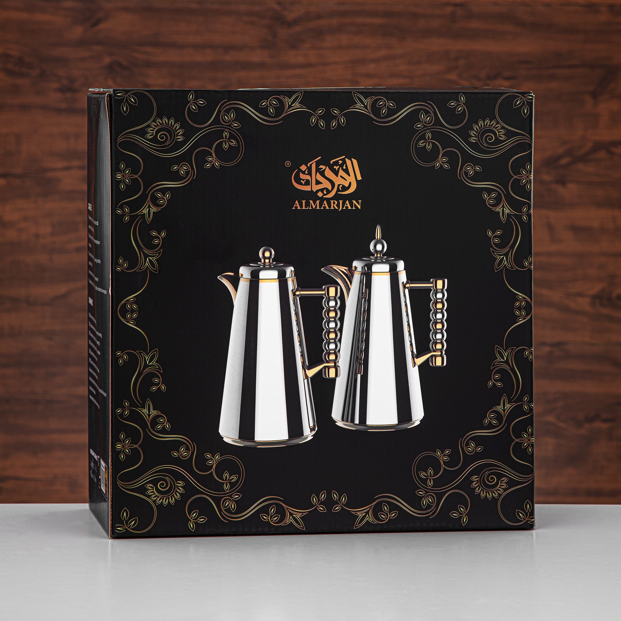 ألمرجان طقم ترامس زر ضغط 1 لتر + 1 لتر فضي (SJ42-SC) - زجاجة شاي وقهوة