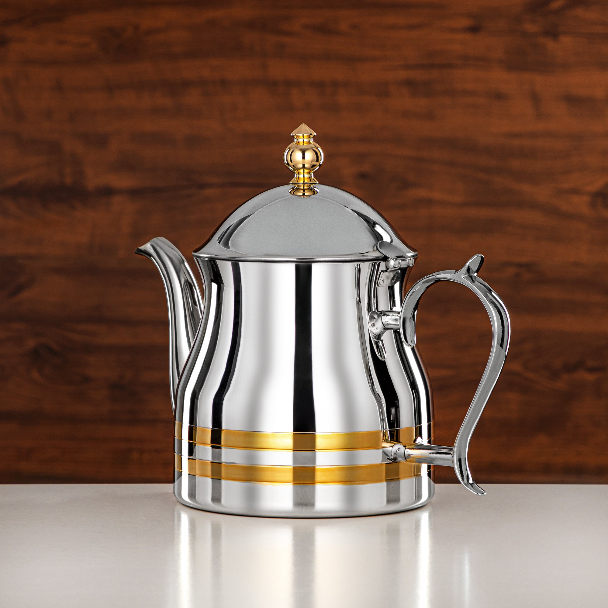 Almarjan Teapot 48oz Silver Gold – Elegance