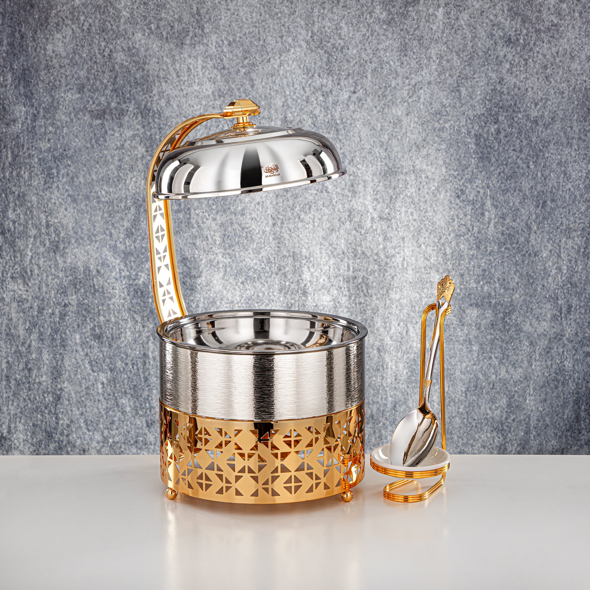Almarjan 2000 ML Chafing Dish Silver & Gold - STS0013340