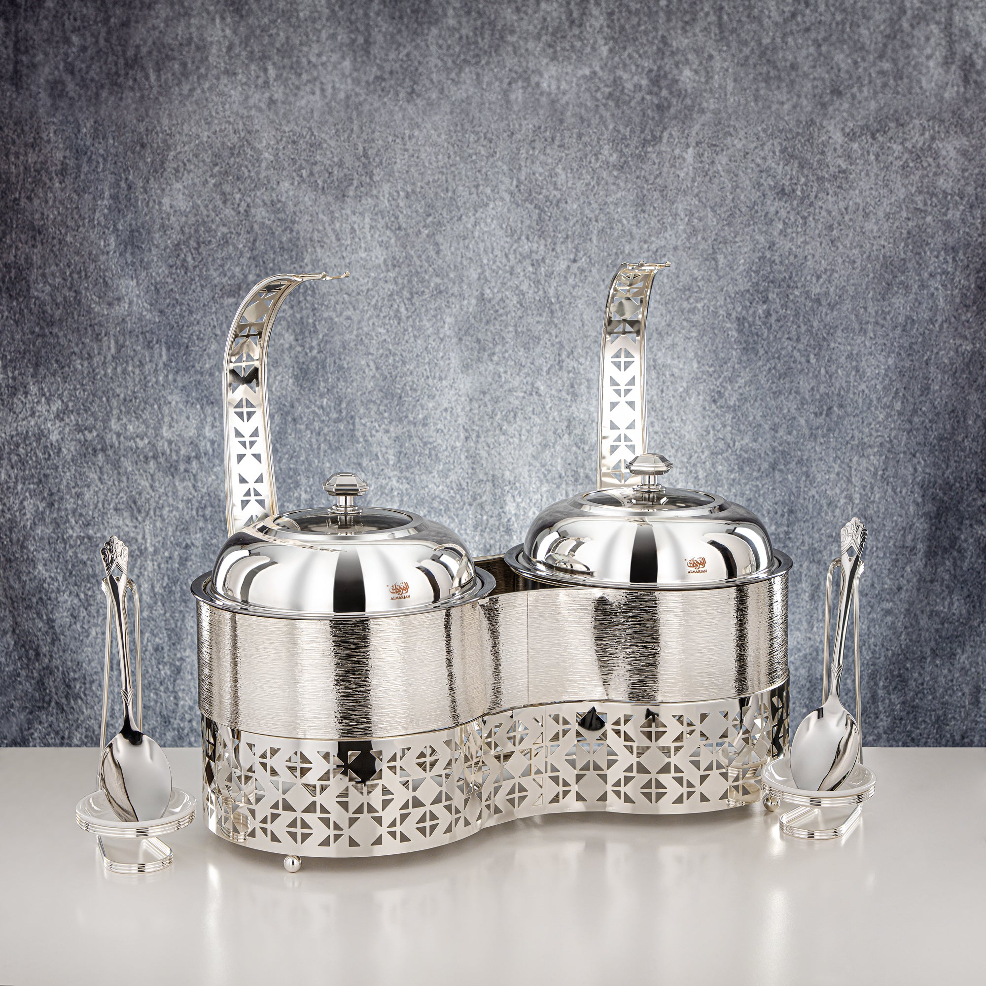 المرجان 2000 مل + 2000 مل طبق تسخين مزدوج فضي - STS0013345