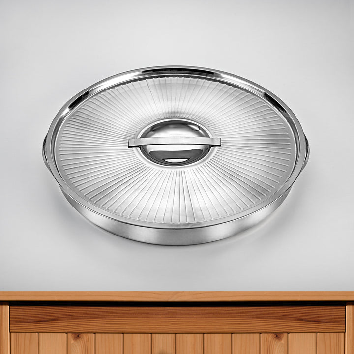 Almarjan 42 CM Lines Collection Stainless Steel Round Breakfast Tray - STS0200779