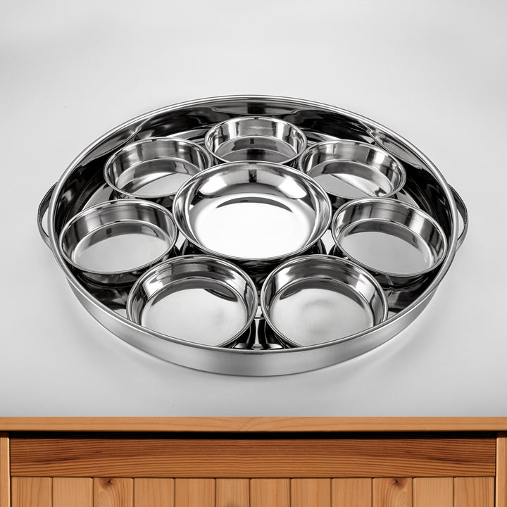 Almarjan 47 CM Lines Collection Stainless Steel Round Breakfast Tray - STS0200780