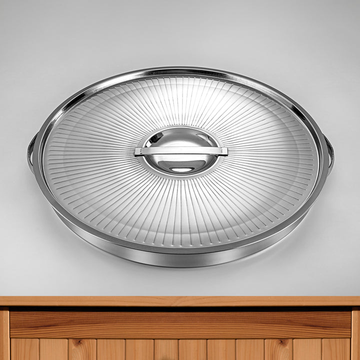 Almarjan 47 CM Lines Collection Stainless Steel Round Breakfast Tray - STS0200780