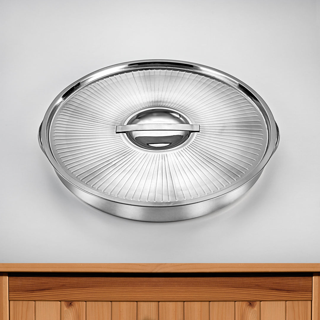 Almarjan 42 CM Lines Collection Stainless Steel Round Bread Tray - STS0200781