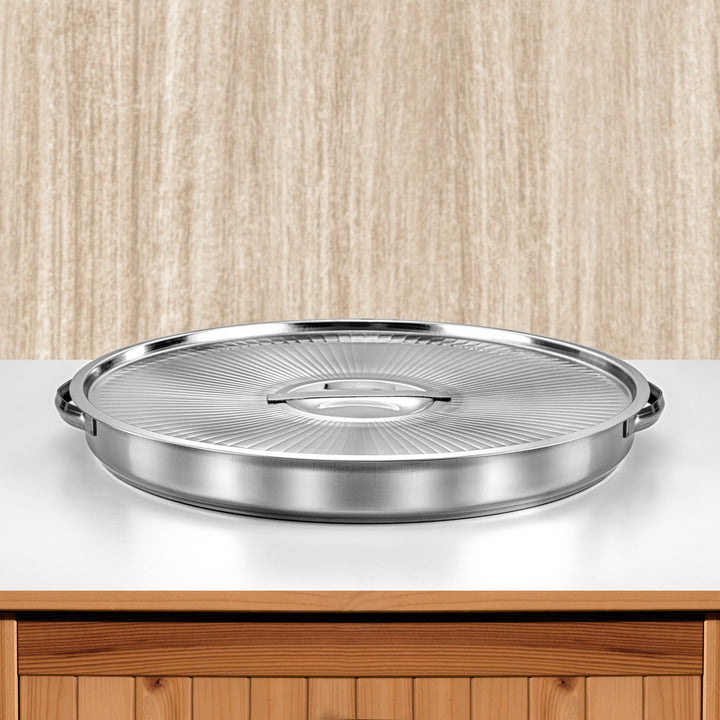 Almarjan 47 CM Lines Collection Stainless Steel Round Bread Tray - STS0200782