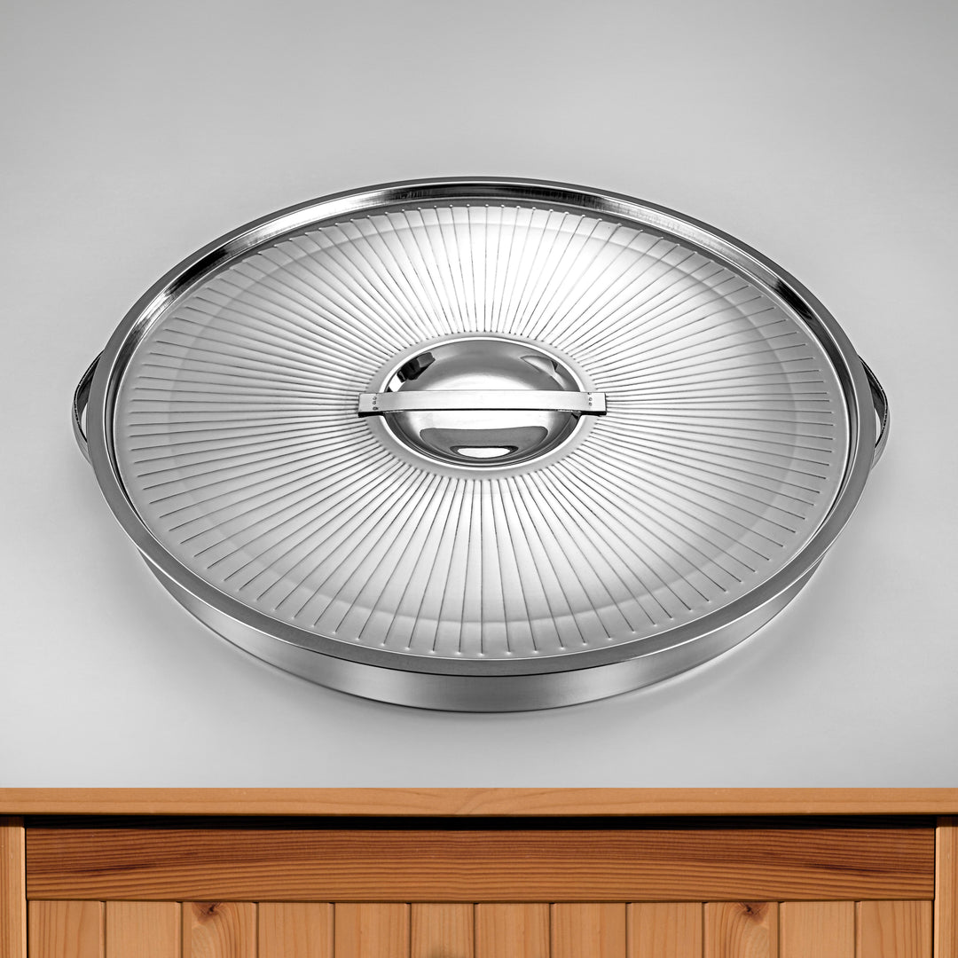 Almarjan 47 CM Lines Collection Stainless Steel Round Bread Tray - STS0200782