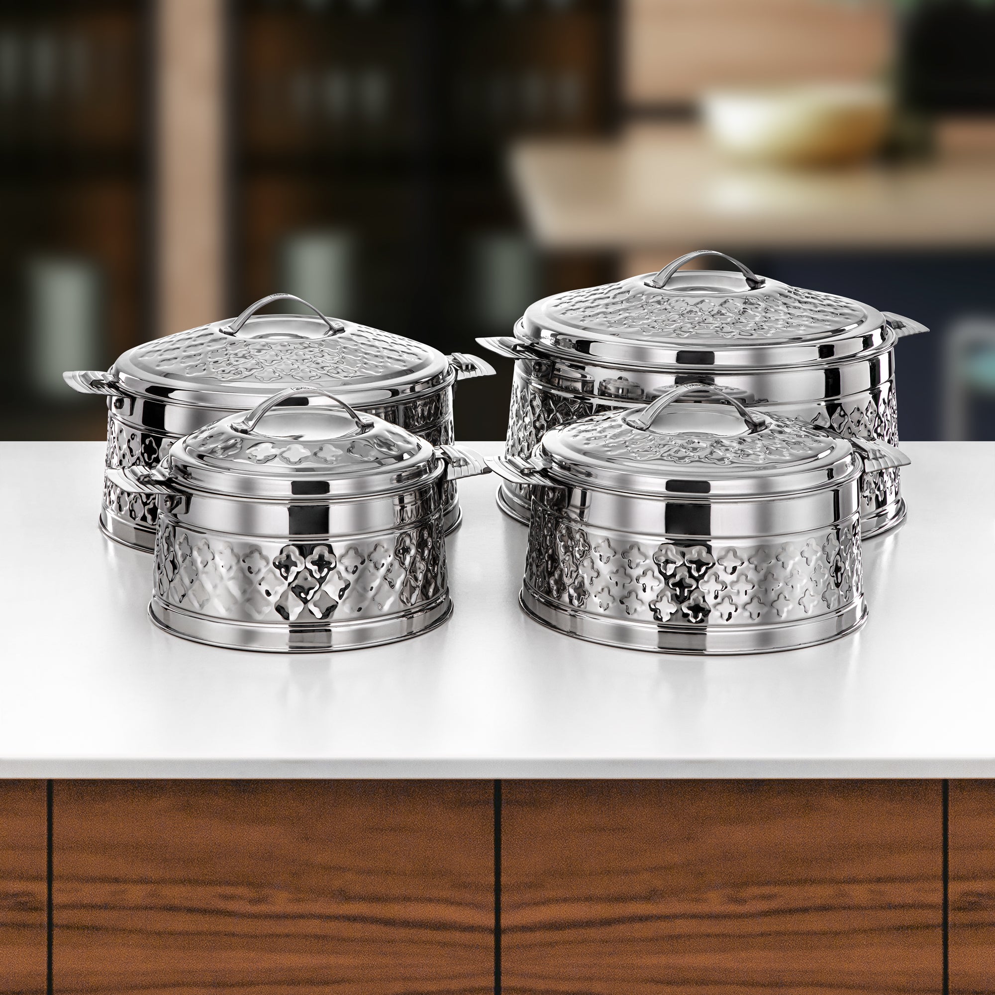 Almarjan Hot Pot Set Stainless steel, Insulated 4 pcs (3L/4L/6L/9L) Silver (H25M11)