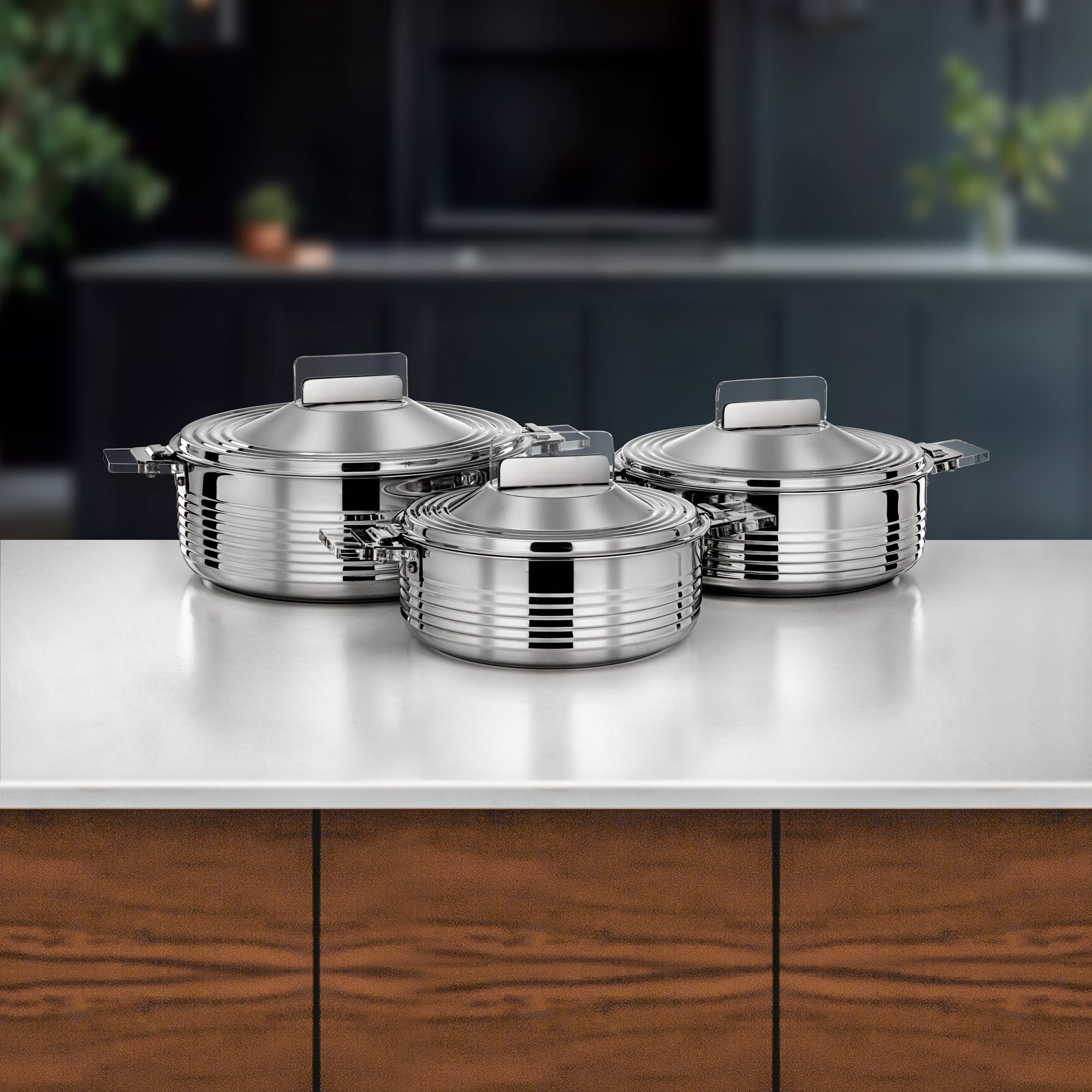 Almarjan Mahra Hot Pot Set of 3 Stainless Steel Silver (H25P3)