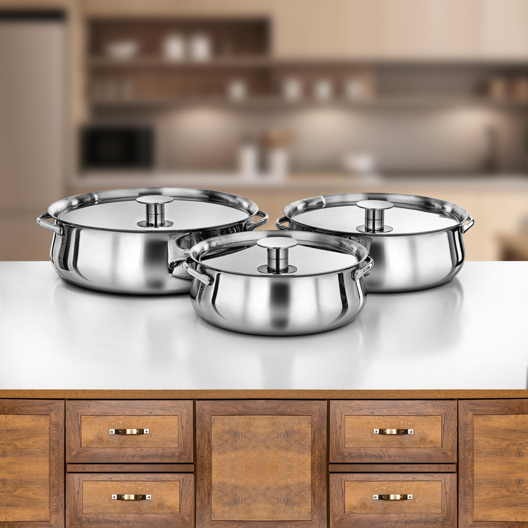 Almarjan Hot Pot Set Stainless Steel 25cm + 30cm + 35cm Silver (H25P15)