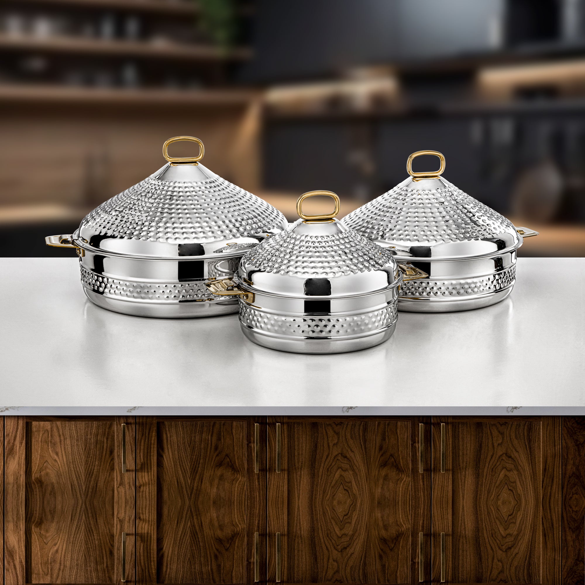 Almarjan Hot Pot Stainless Steel Silver & Gold Set of 3 – Abeer Collection