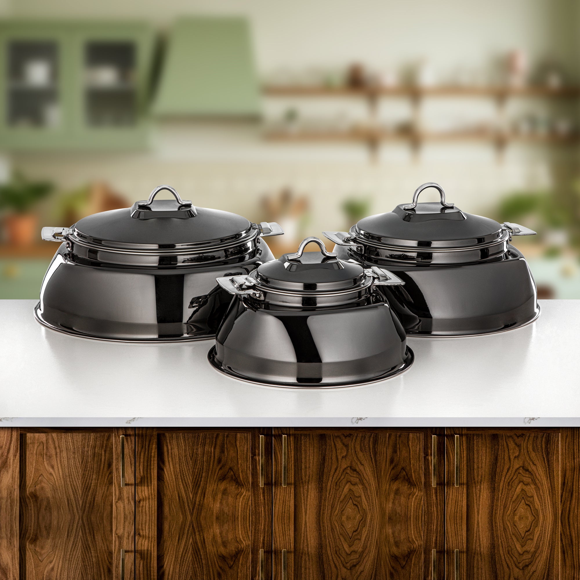 Almarjan Maya Hot Pot Set 3 Pieces Gun Black & Silver