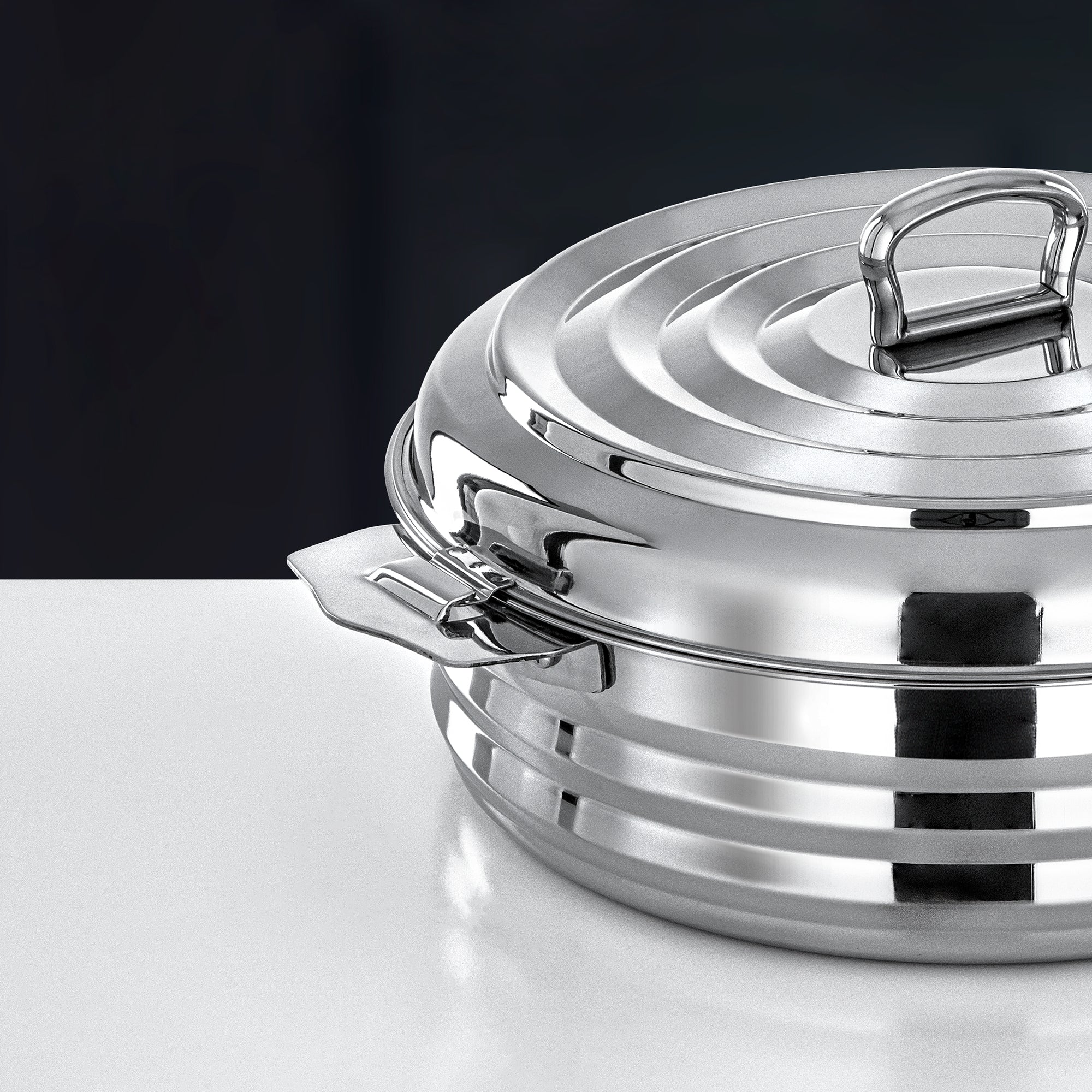 Almarjan Hanan Stainless Steel Hot Pot Set 25cm 30cm 35cm Silver Mirror Finish Insulated STS0293741