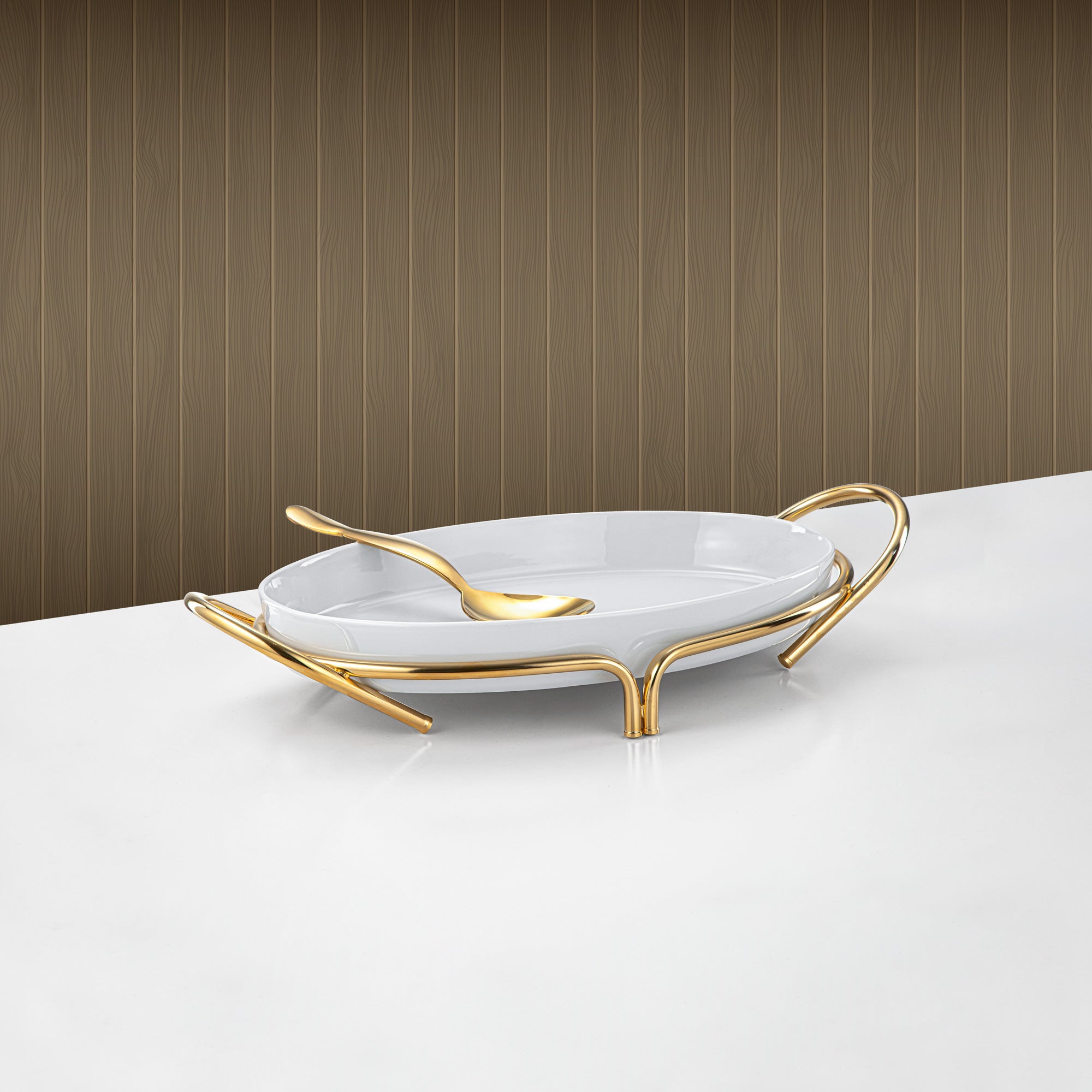 Almarjan Oval Serving Dish 36cm Gold & White