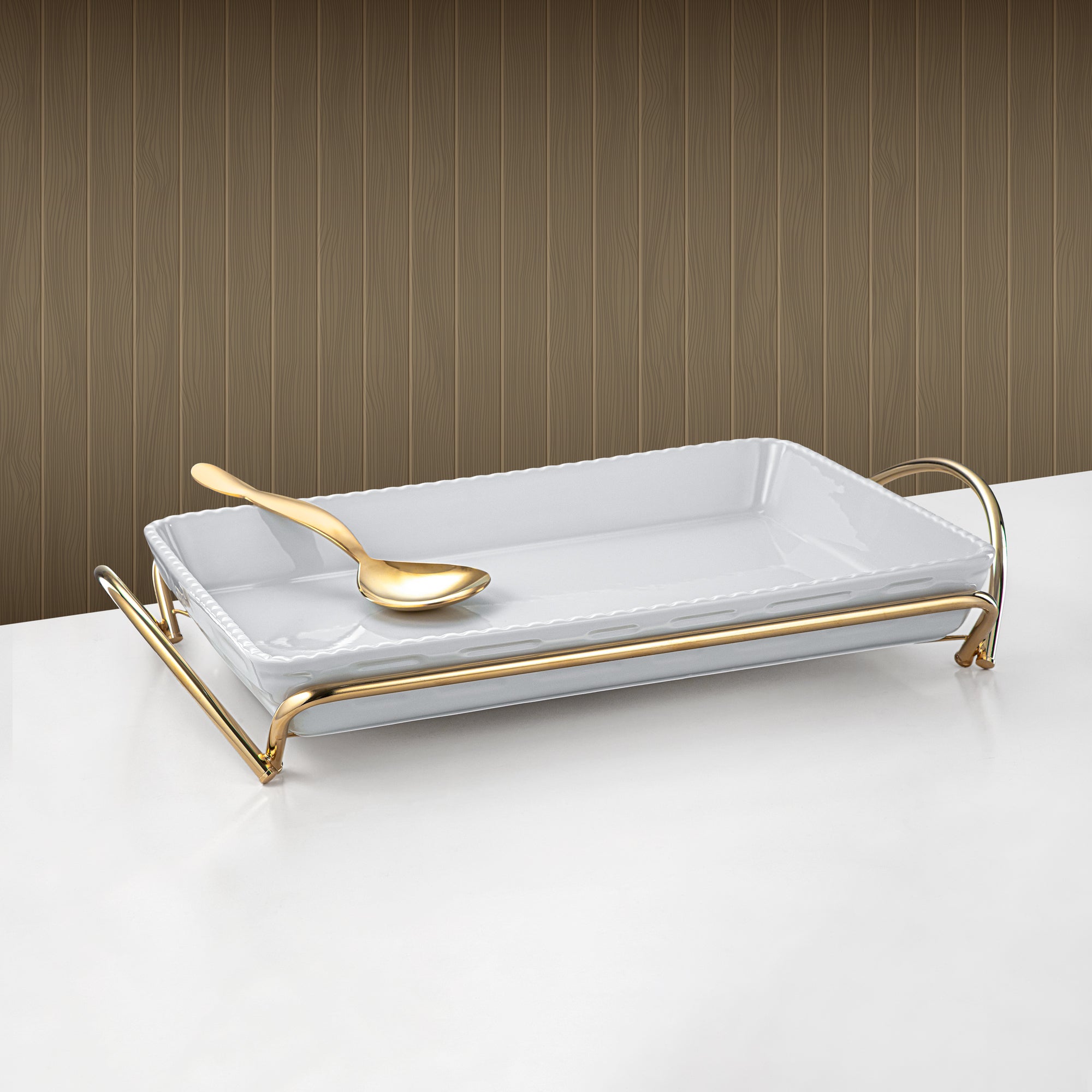 Almarjan Rectangular Serving Dish 45cm Gold & White