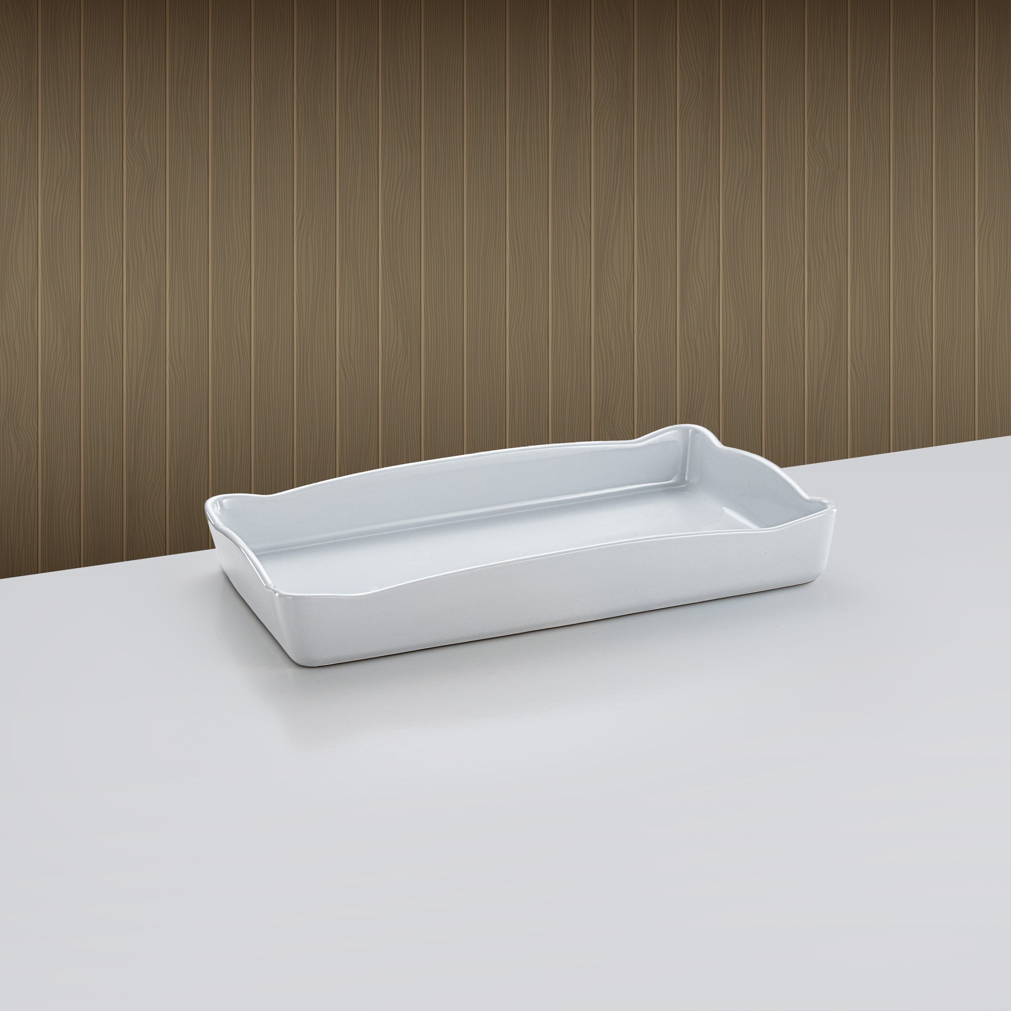 Almarjan Rectangular Serving Dish 35cm Silver & White
