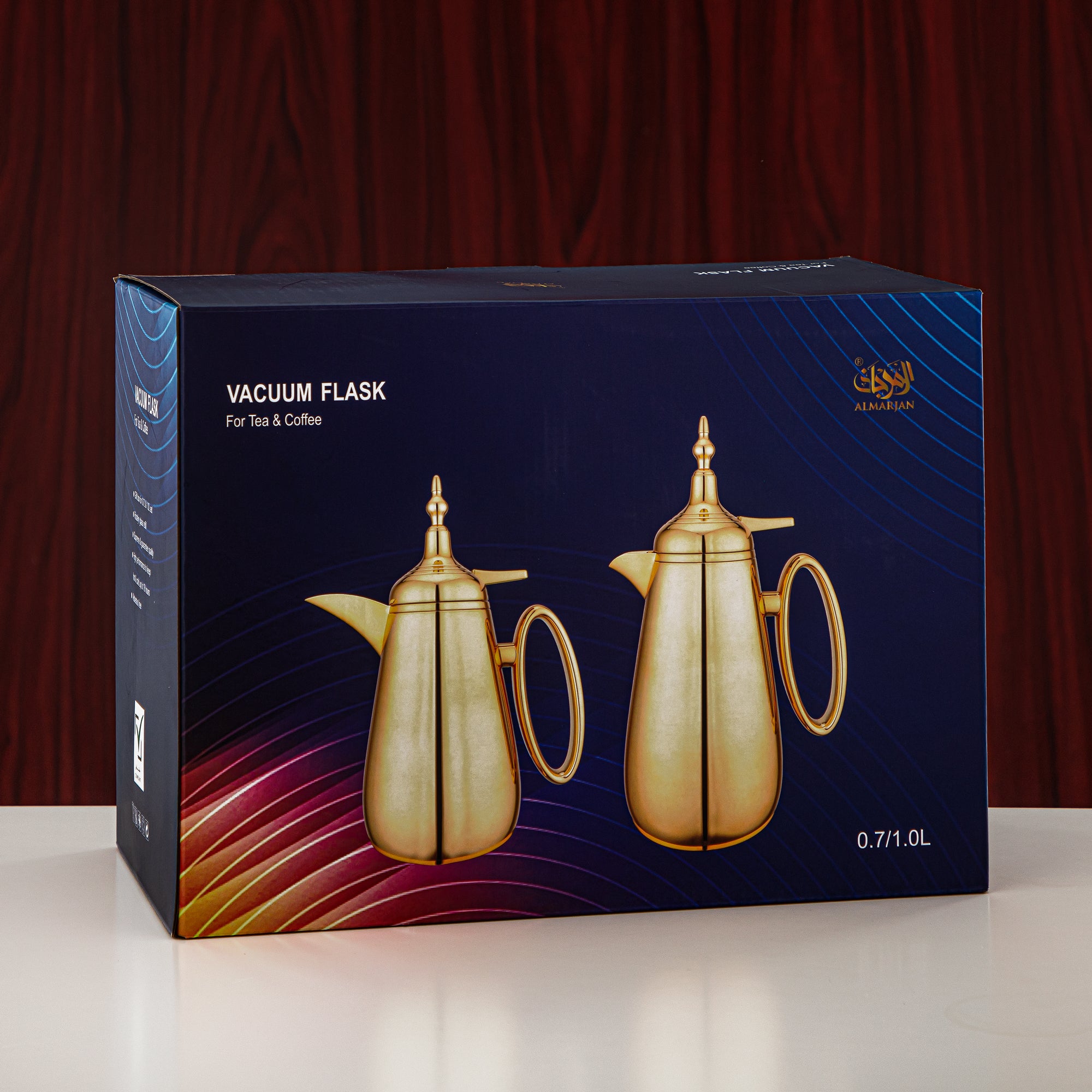 ألمرجان طقم ترامس زر ضغط ABS فضي غير لامع 0.7 لتر + 1 لتر (UOP-A0700/B1000E23) - كلاسيكي ترمس